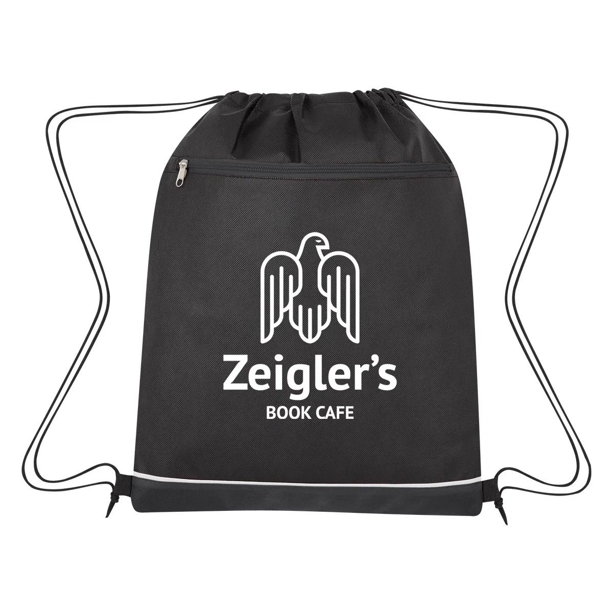 Recycled non-woven cinch bag pulled closed at the top