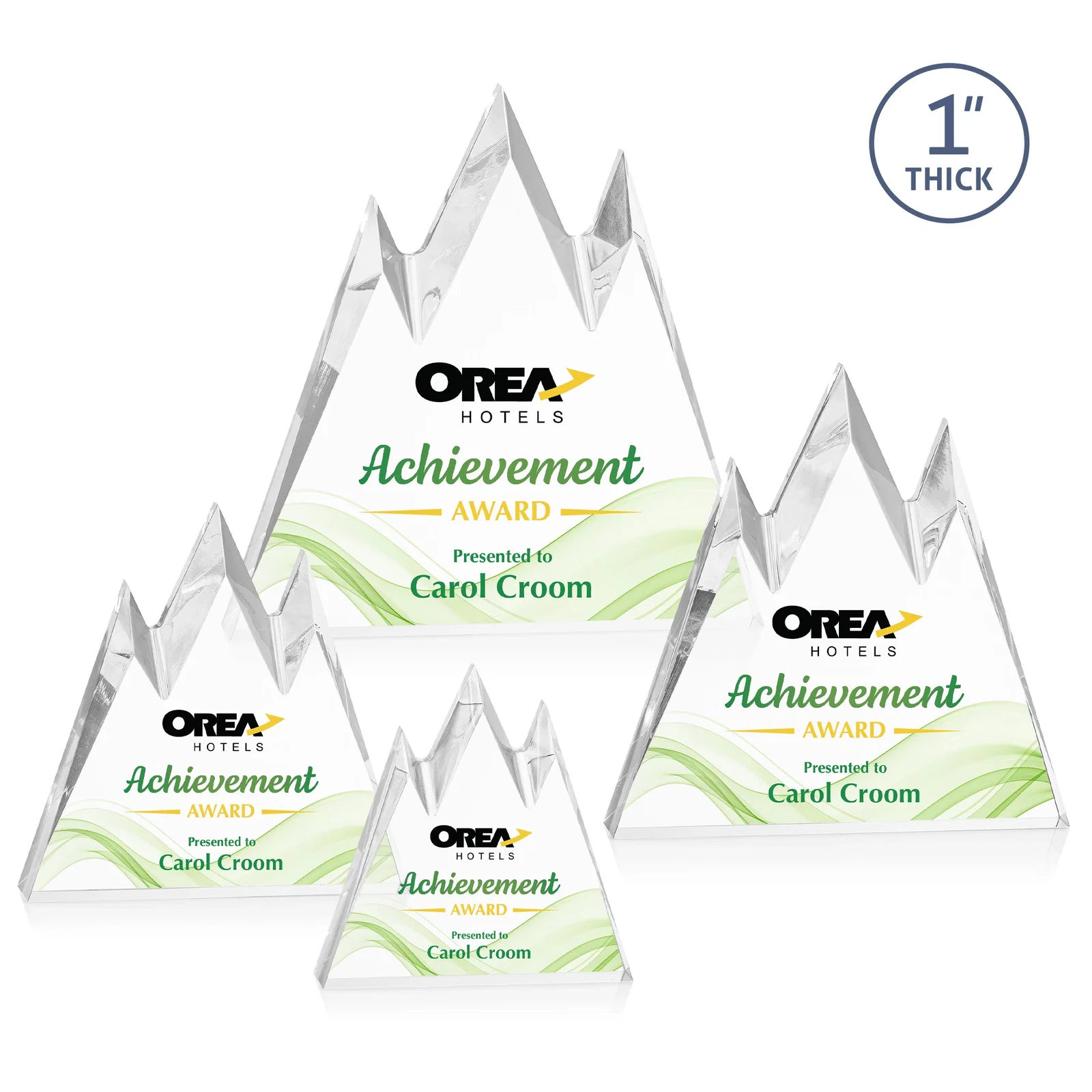 Custom Freestanding Sculpted Acrylic Mountain-Peak Award for dealer and partner awards