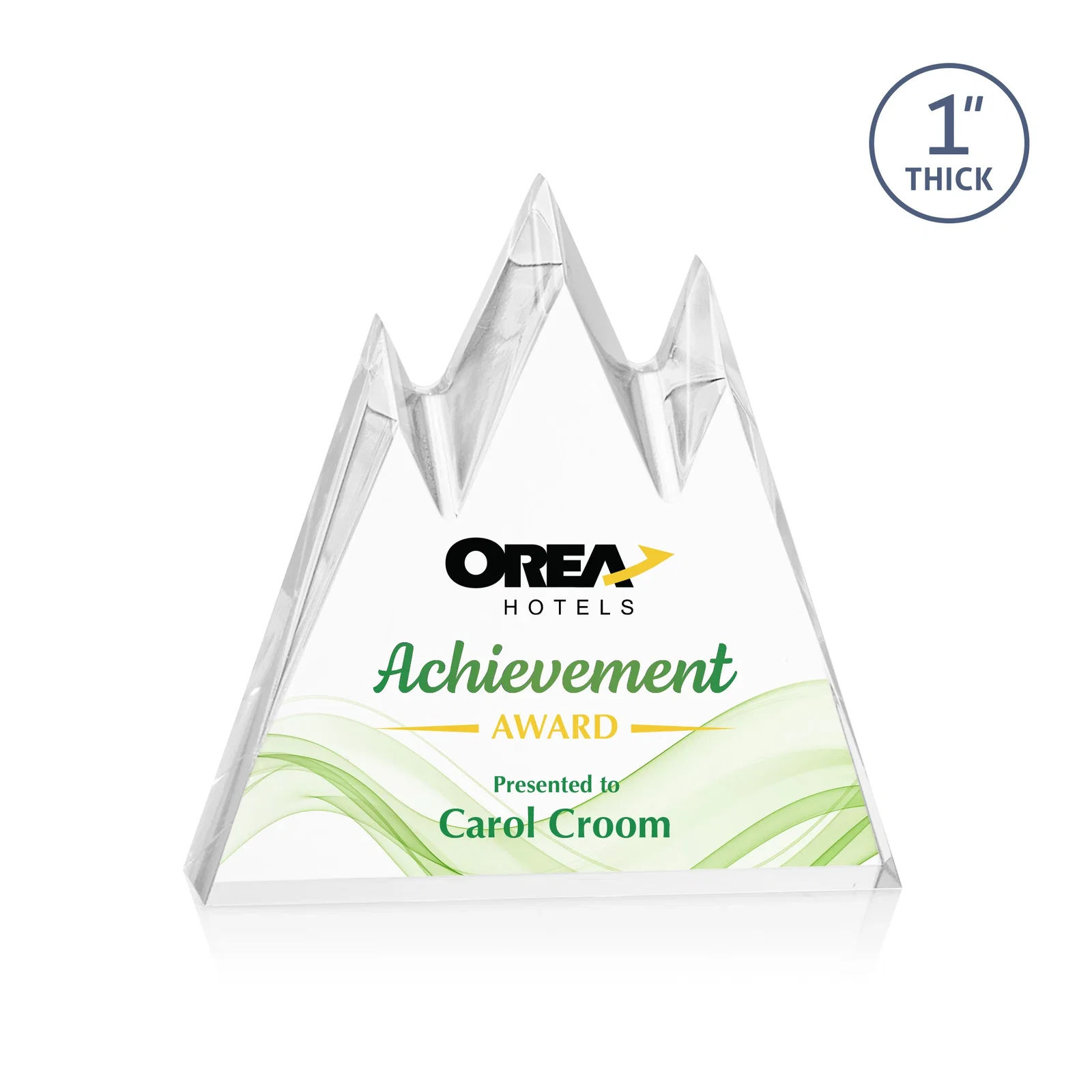 Custom Freestanding Sculpted Acrylic Mountain-Peak Award for company anniversary events