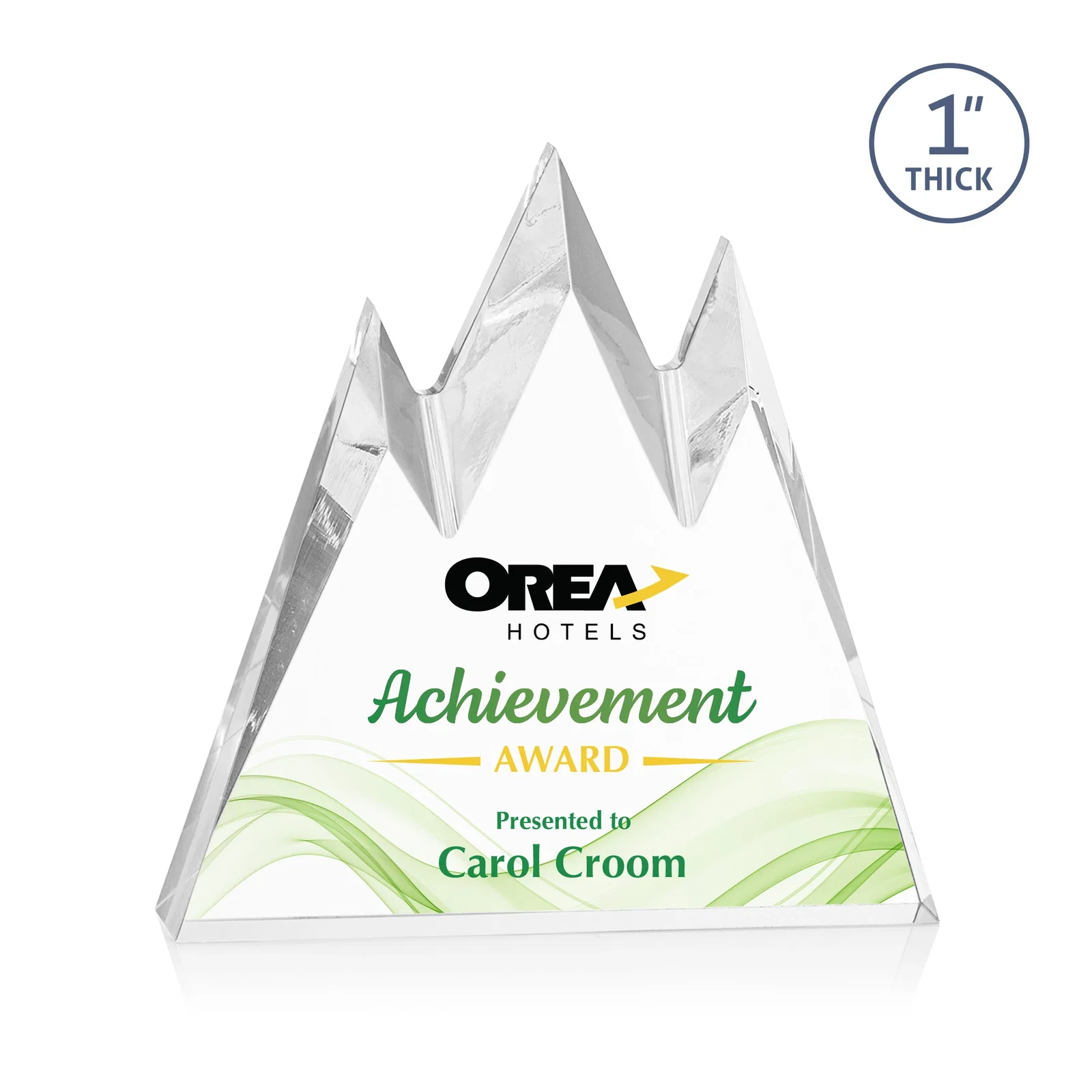 Personalized Freestanding Sculpted Acrylic Mountain-Peak Award for employee recognition