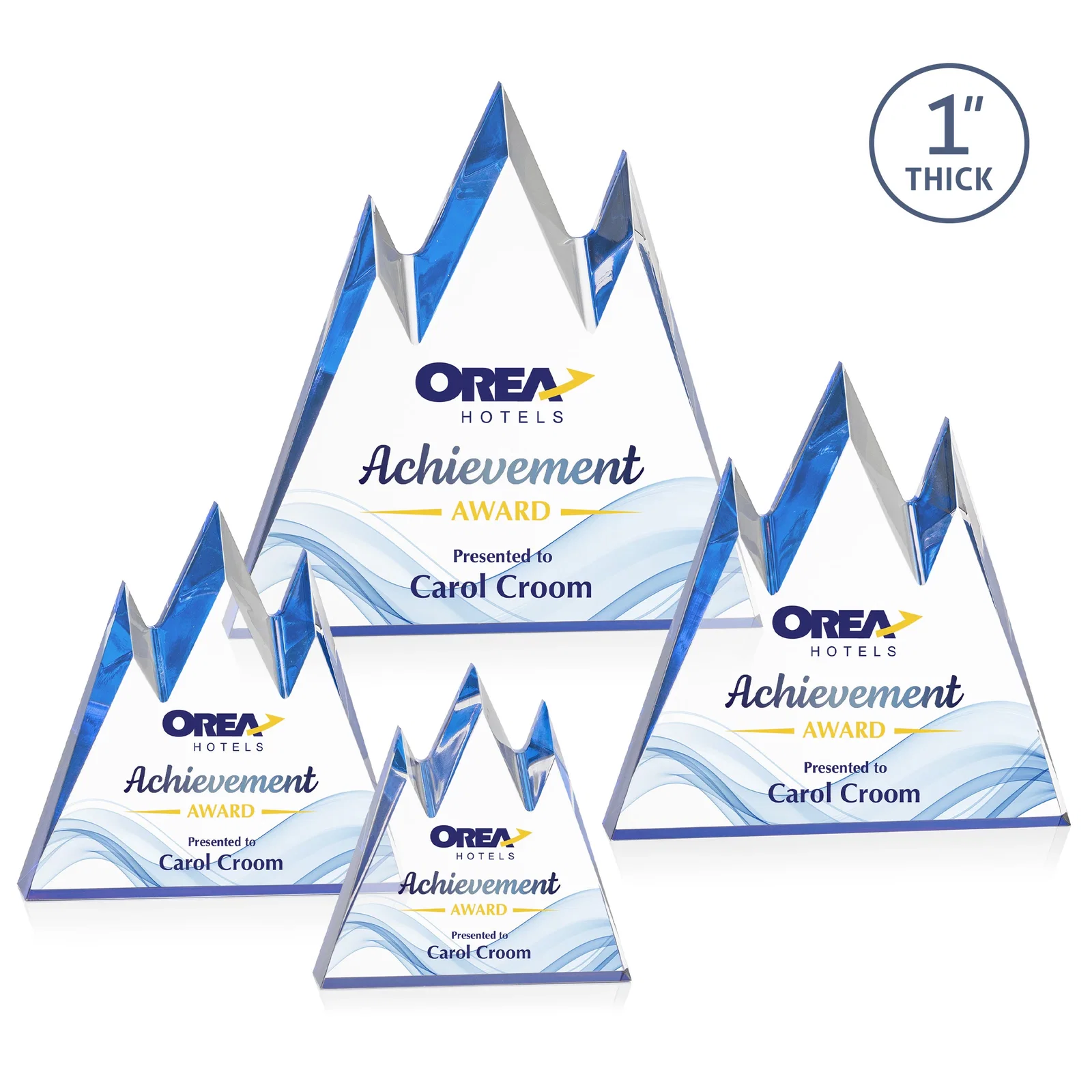Personalized Freestanding Sculpted Acrylic Mountain-Peak Award for sales achievement awards