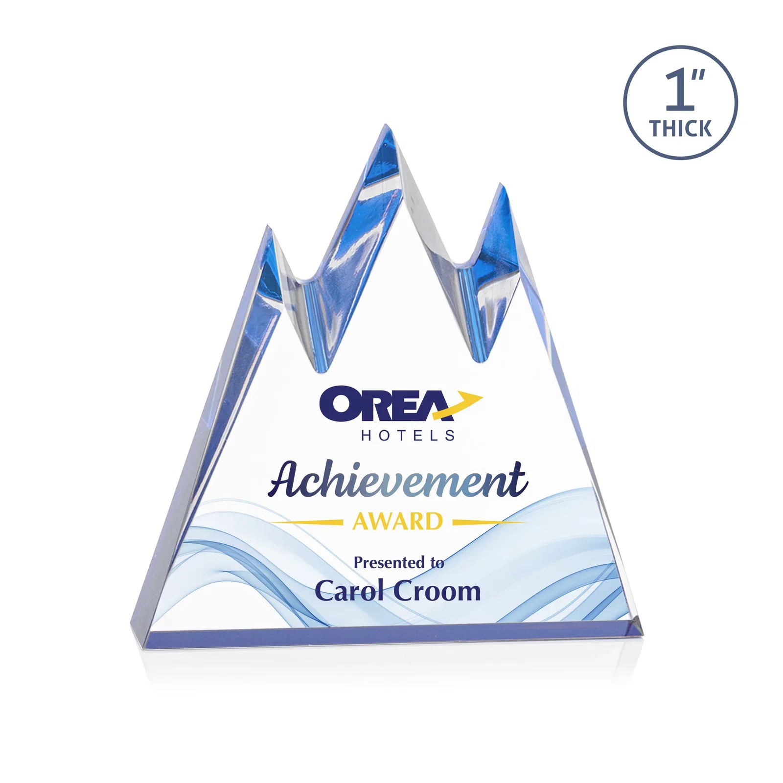 Personalized Freestanding Sculpted Acrylic Mountain-Peak Award for retirement presentations