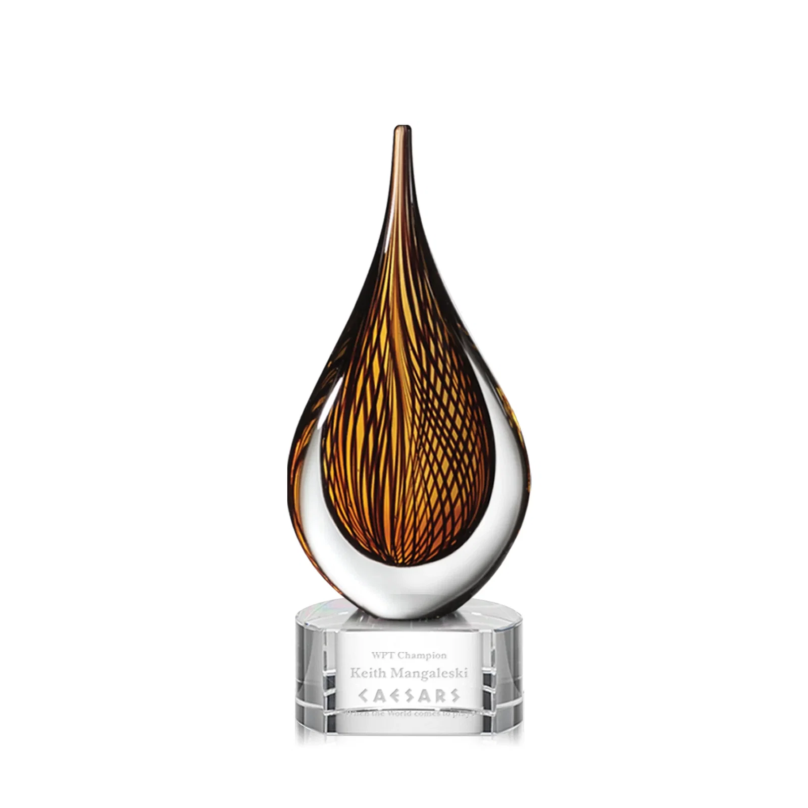 Custom Amber and Black Art Glass Award for corporate award ceremonies