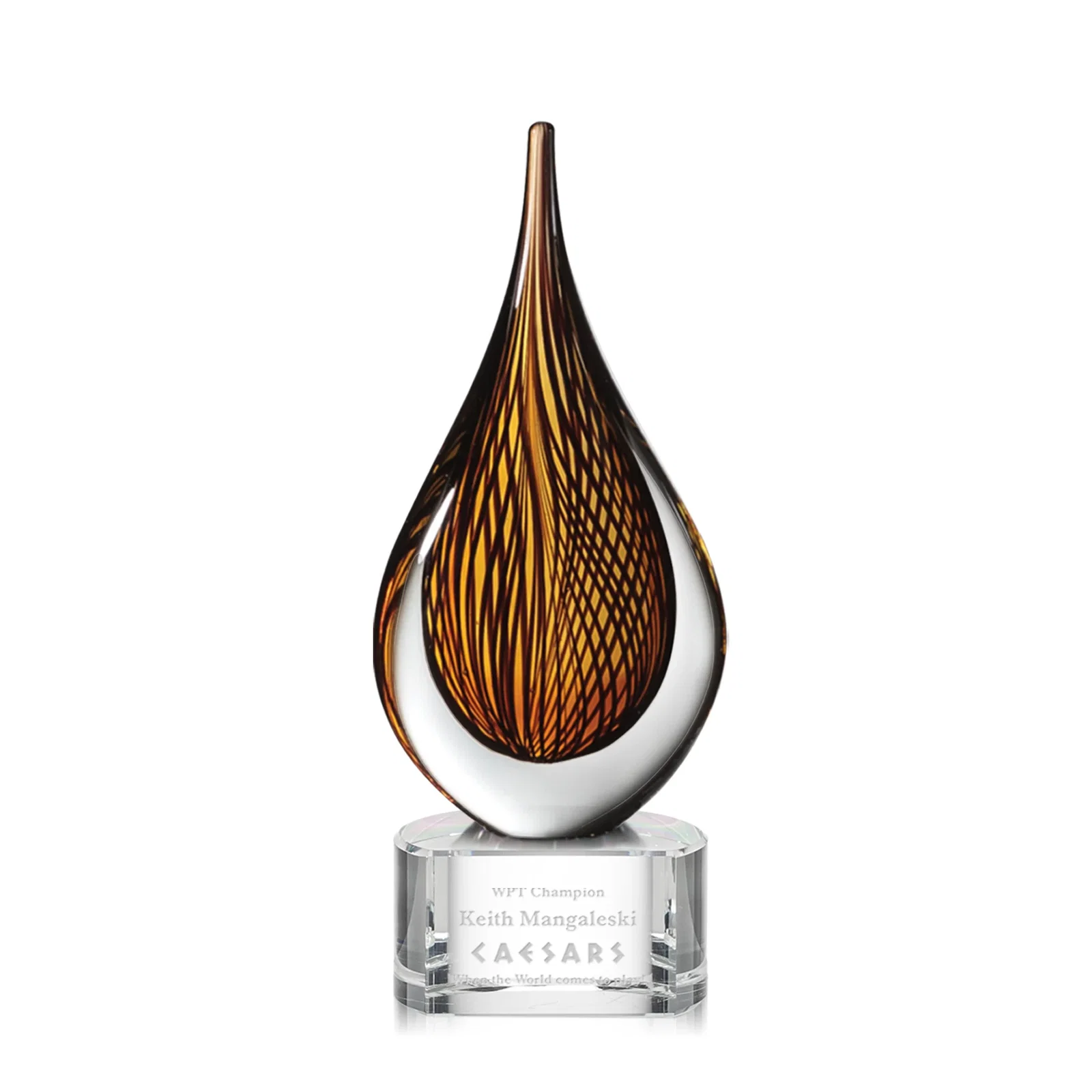 Custom Amber and Black Art Glass Award for service anniversary gifts