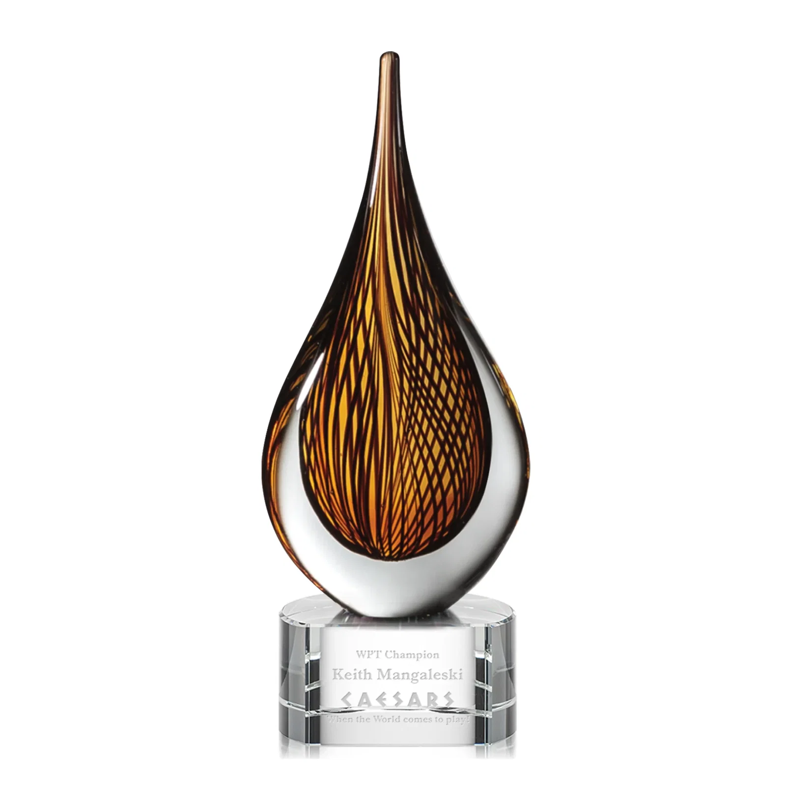 Custom Amber and Black Art Glass Award for sales achievement awards