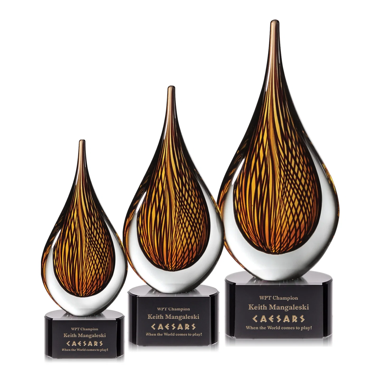 Custom Amber and Black Art Glass Award for retirement presentations