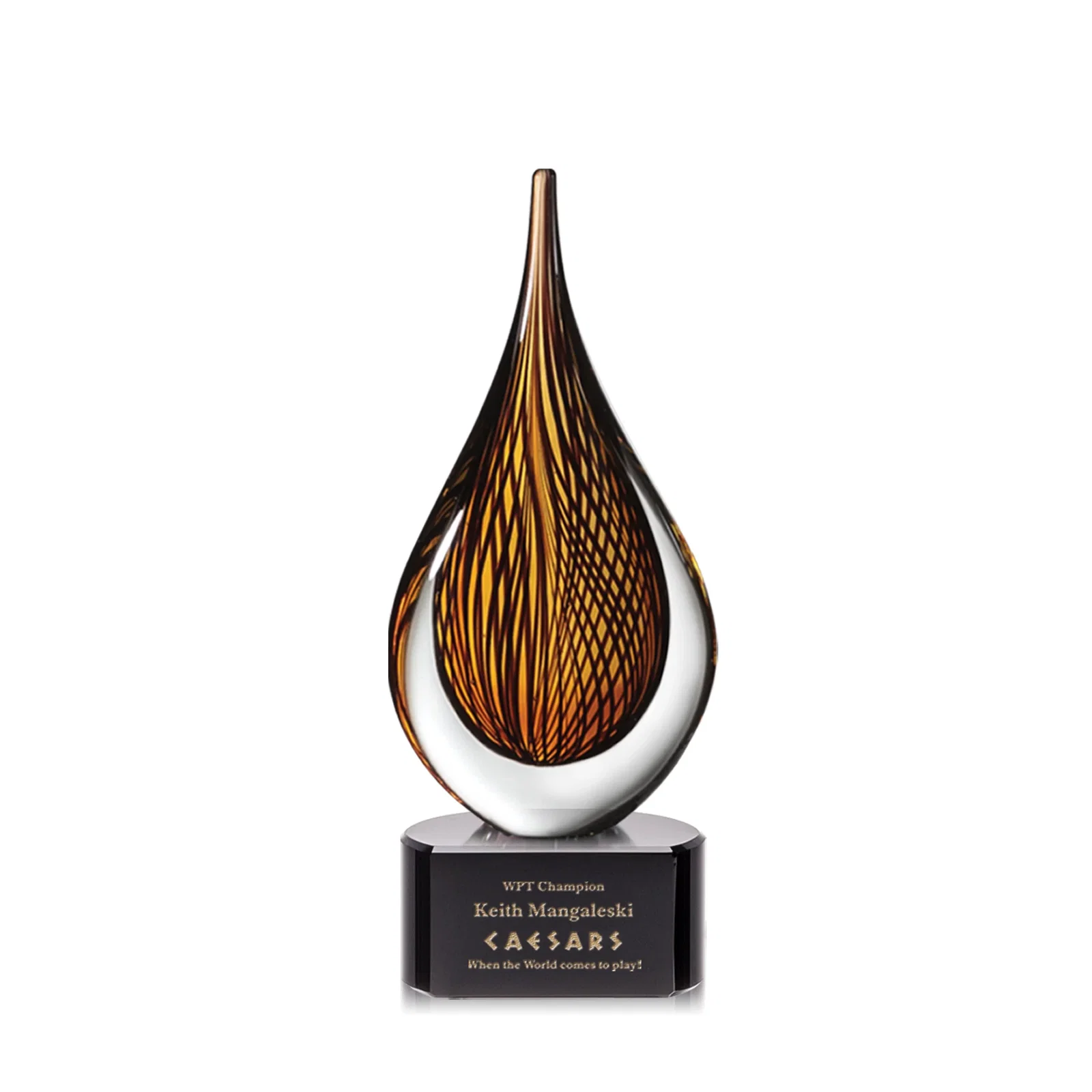 Custom Amber and Black Art Glass Award for team milestone celebrations