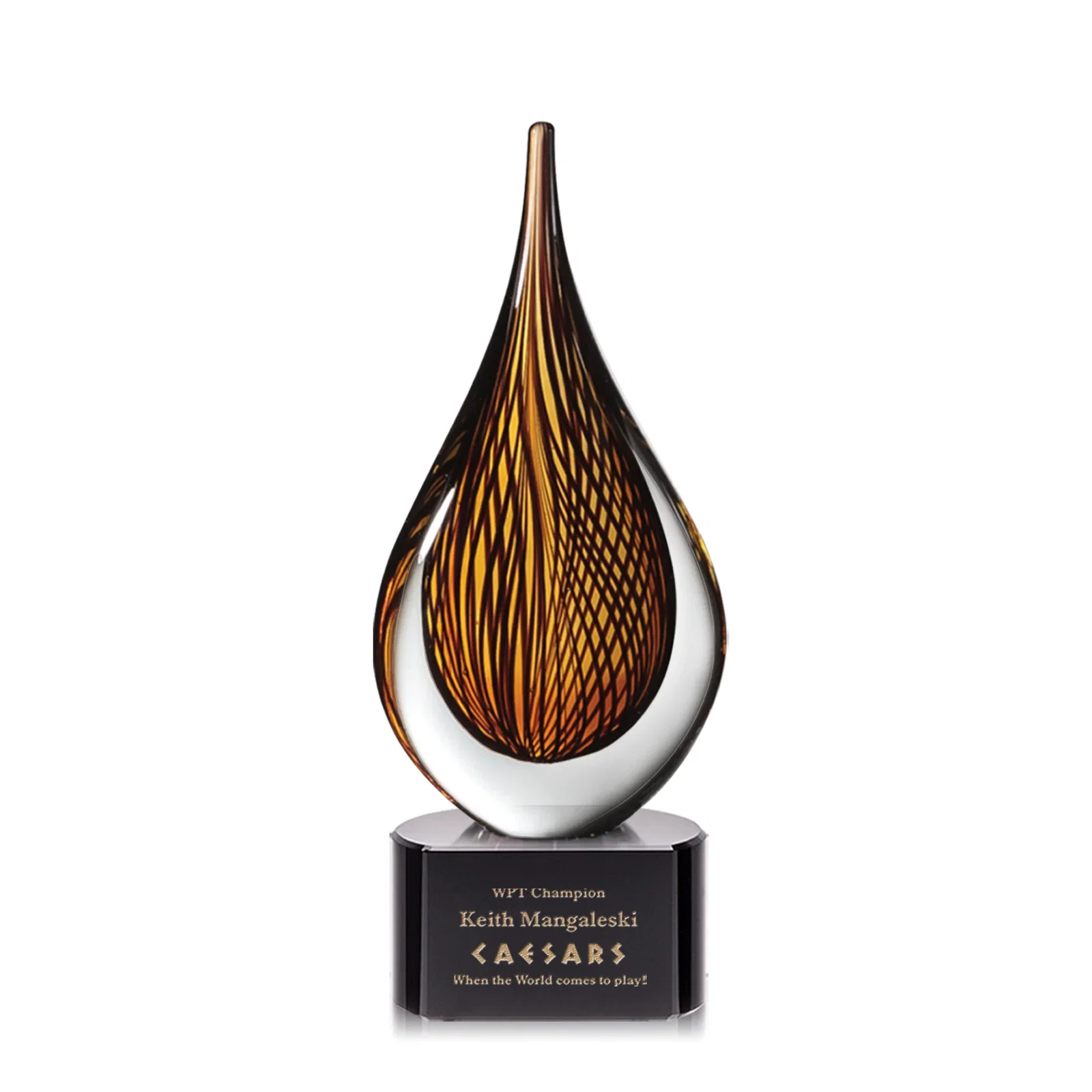 Custom Amber and Black Art Glass Award for donor appreciation