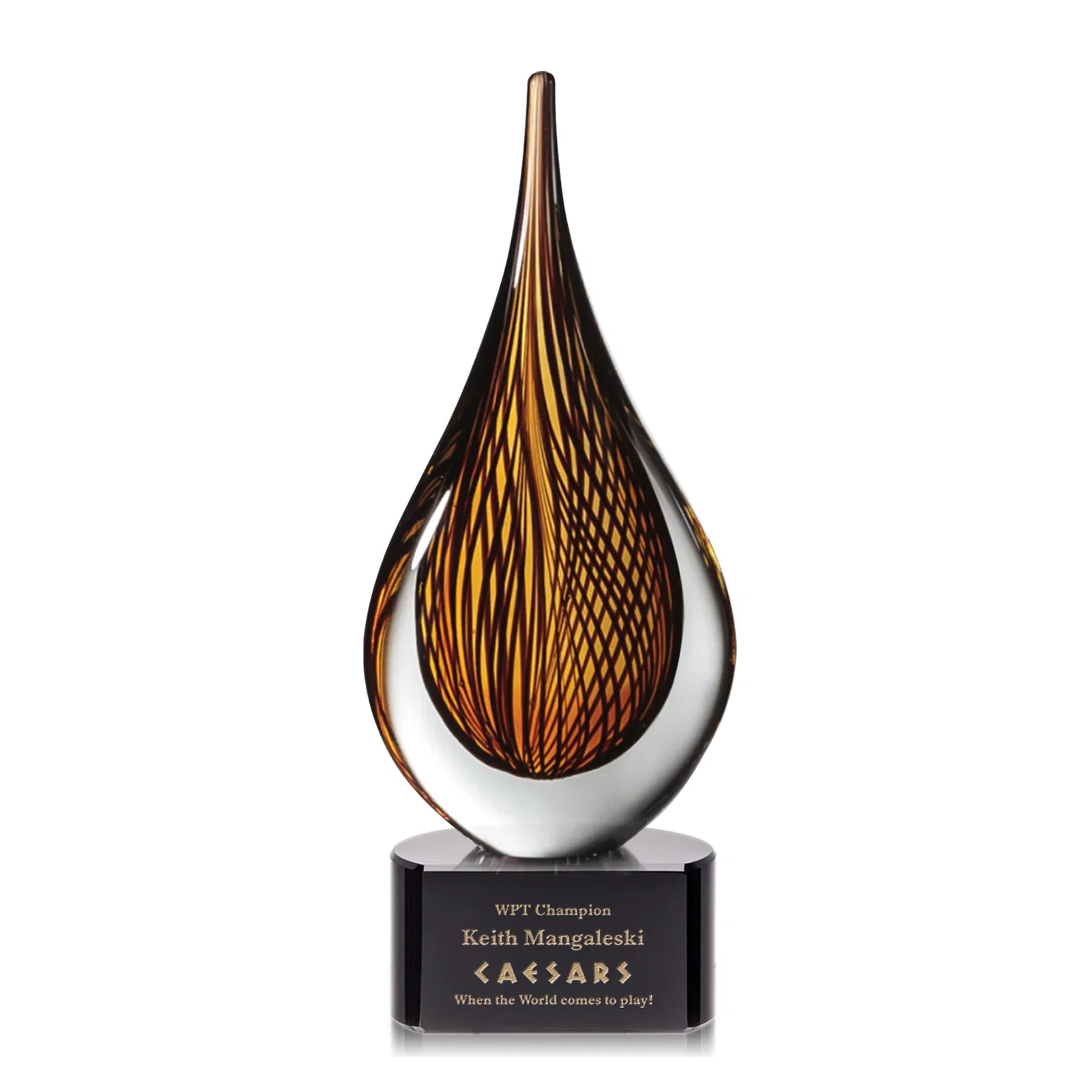 Custom Amber and Black Art Glass Award for graduation ceremonies