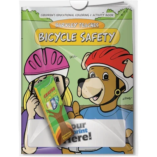 Barkley Teaches Bicycle Safety coloring book and imprinted crayons combo in poly bag