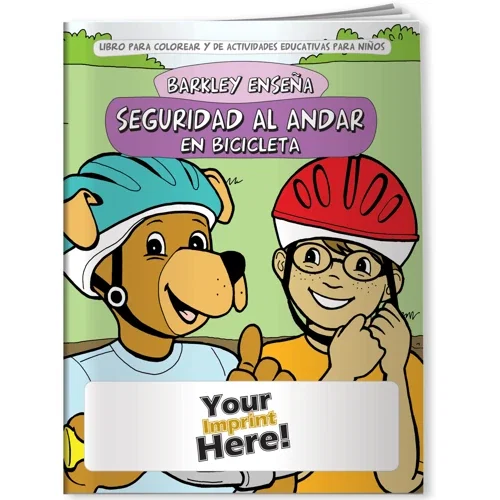 Barkley Teaches Bicycle Safety Spanish edition coloring book front cover, bike safety art