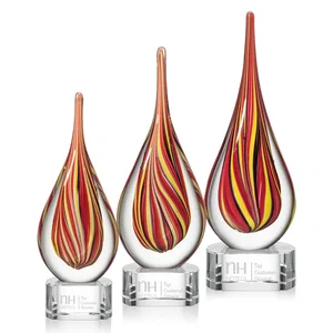 Ruby and Amber Swirl Glass Flame Teardrop Award