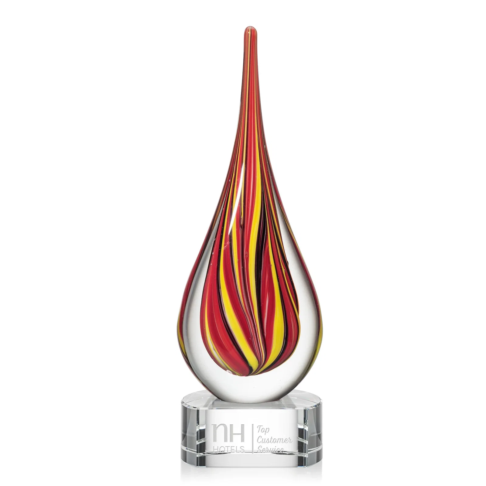 Custom Ruby and Amber Swirl Glass Flame Teardrop Award for sales achievement awards