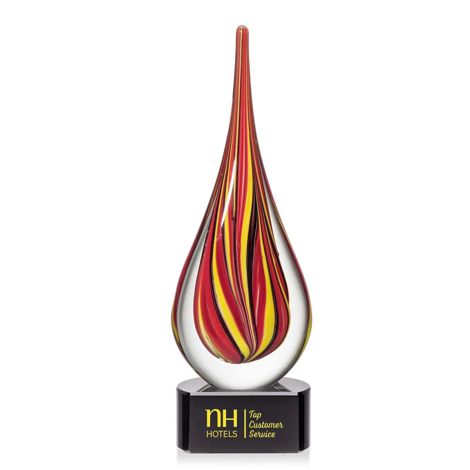 Custom Ruby and Amber Swirl Glass Flame Teardrop Award for graduation ceremonies