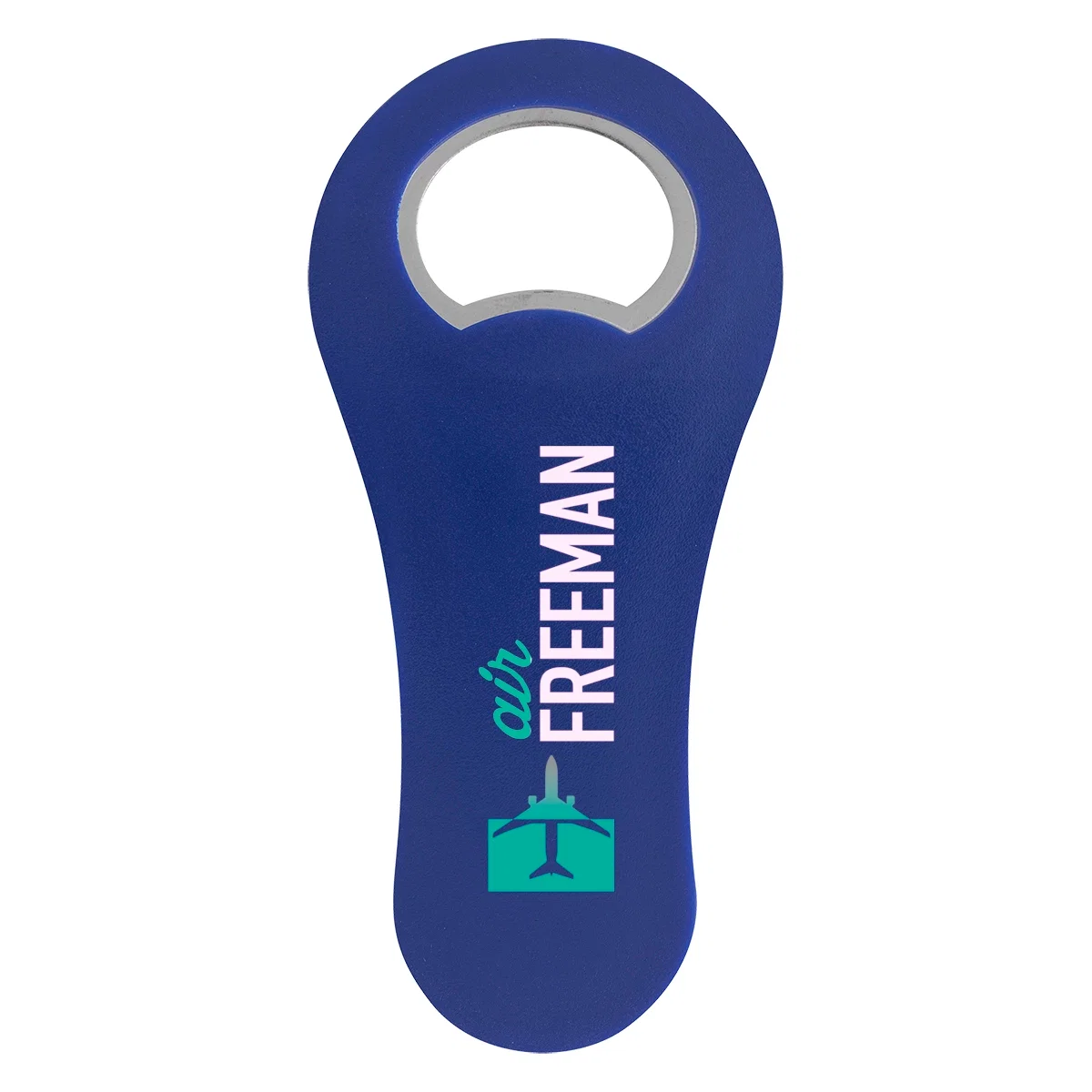 Handheld bottle opener standing four inches tall with a wide grip