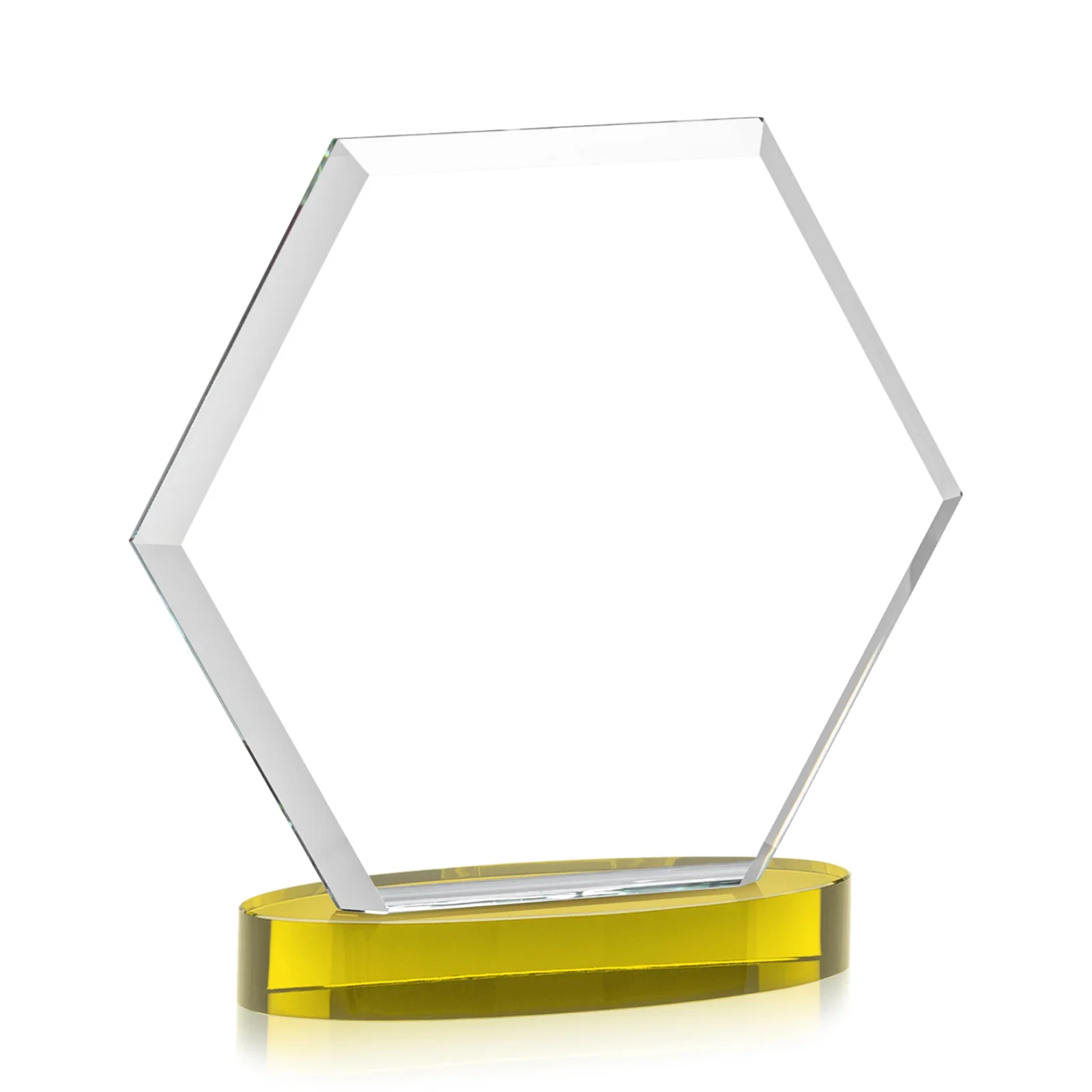 Branded Starfire Crystal Hexagon Award on Alberton Oval Base, awards, with your logo for corporate award ceremonies