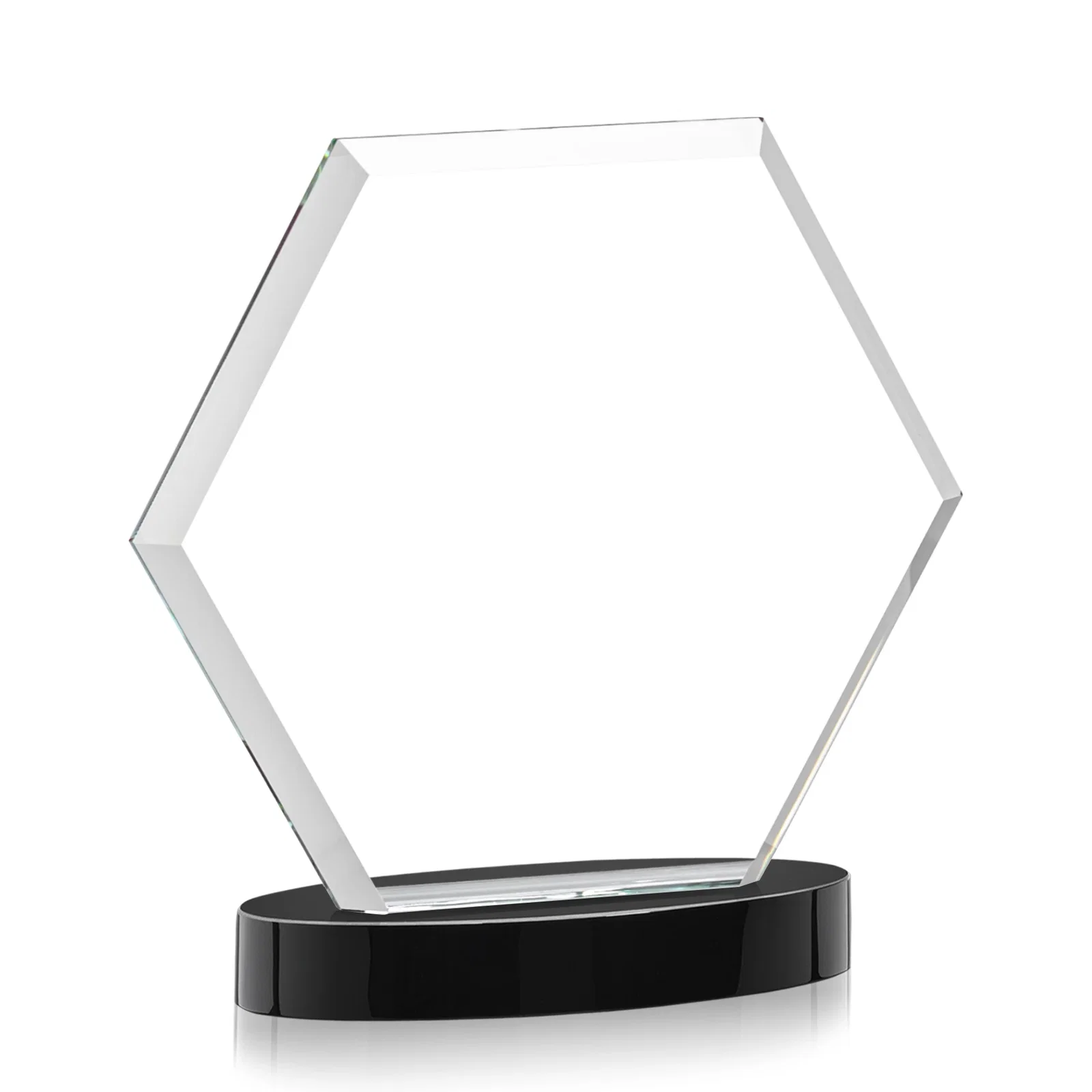 Branded Starfire Crystal Hexagon Award on Alberton Oval Base, awards, with your logo for company anniversary events