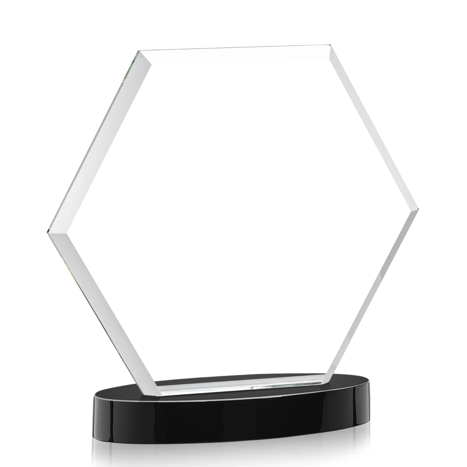Custom printed Starfire Crystal Hexagon Award on Alberton Oval Base, awards, with your logo for employee recognition