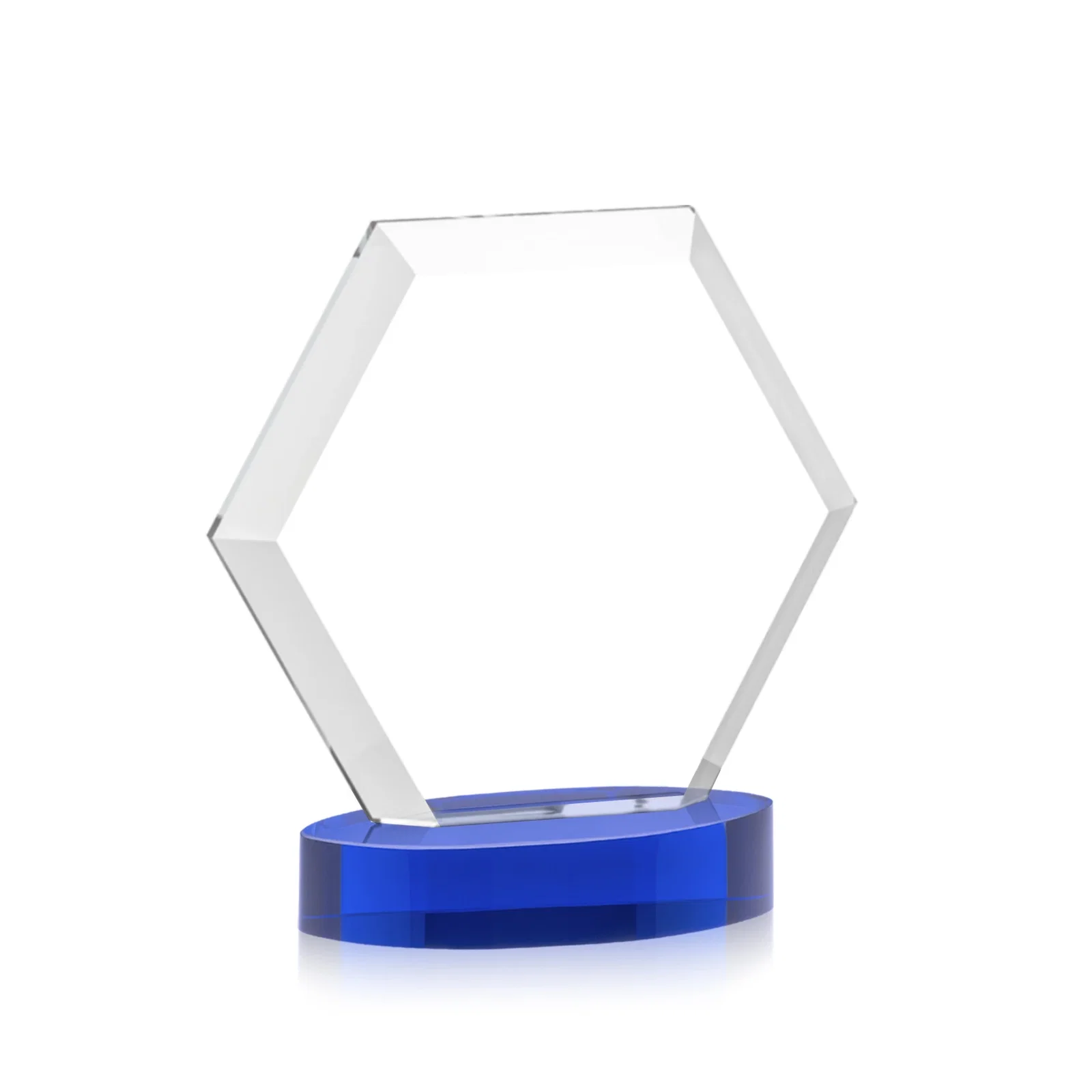 Custom printed Starfire Crystal Hexagon Award on Alberton Oval Base, awards, with your logo for corporate award ceremonies