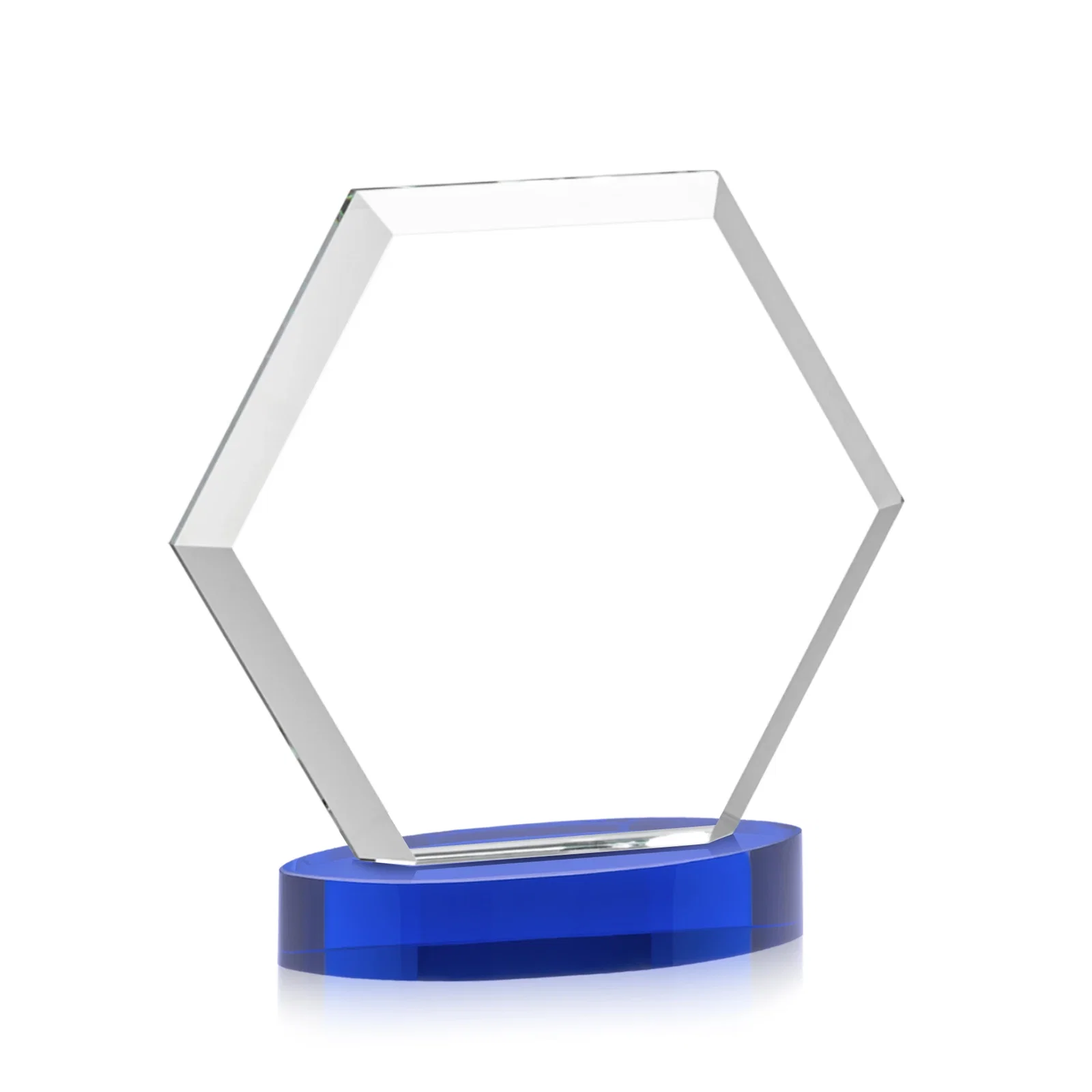Custom printed Starfire Crystal Hexagon Award on Alberton Oval Base, awards, with your logo for service anniversary gifts