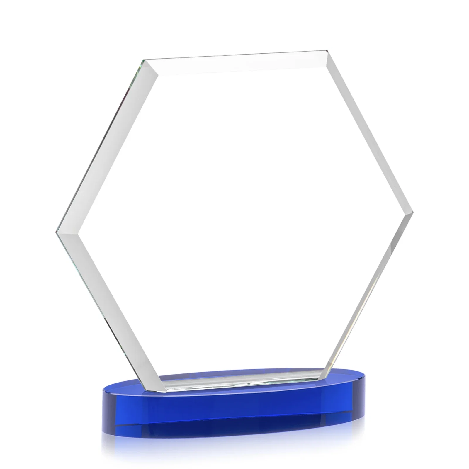 Custom printed Starfire Crystal Hexagon Award on Alberton Oval Base, awards, with your logo for retirement presentations