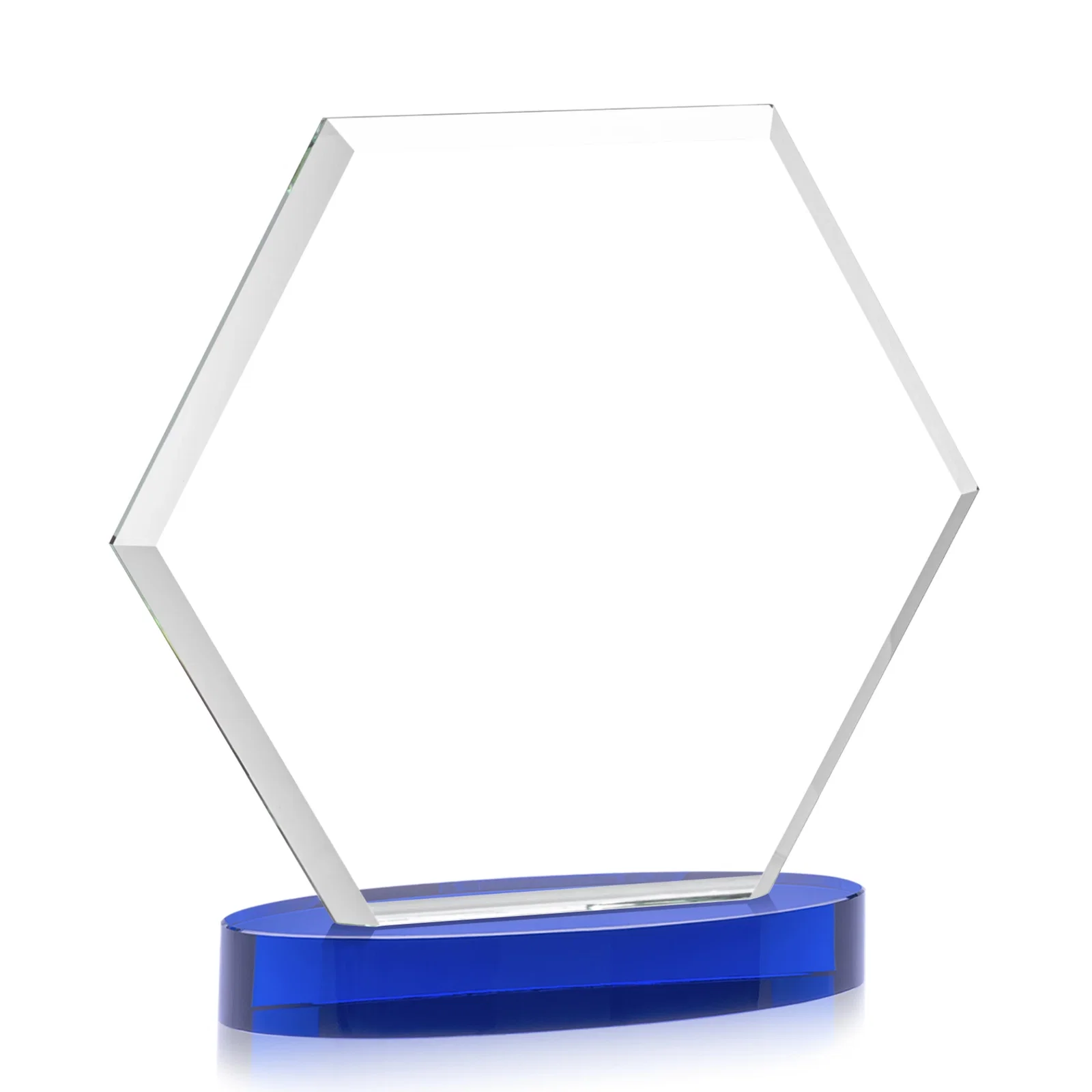 Custom printed Starfire Crystal Hexagon Award on Alberton Oval Base, awards, with your logo for team milestone celebrations