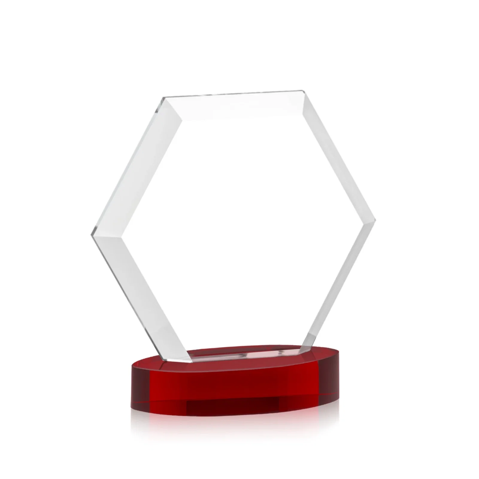 Custom printed Starfire Crystal Hexagon Award on Alberton Oval Base, awards, with your logo for donor appreciation