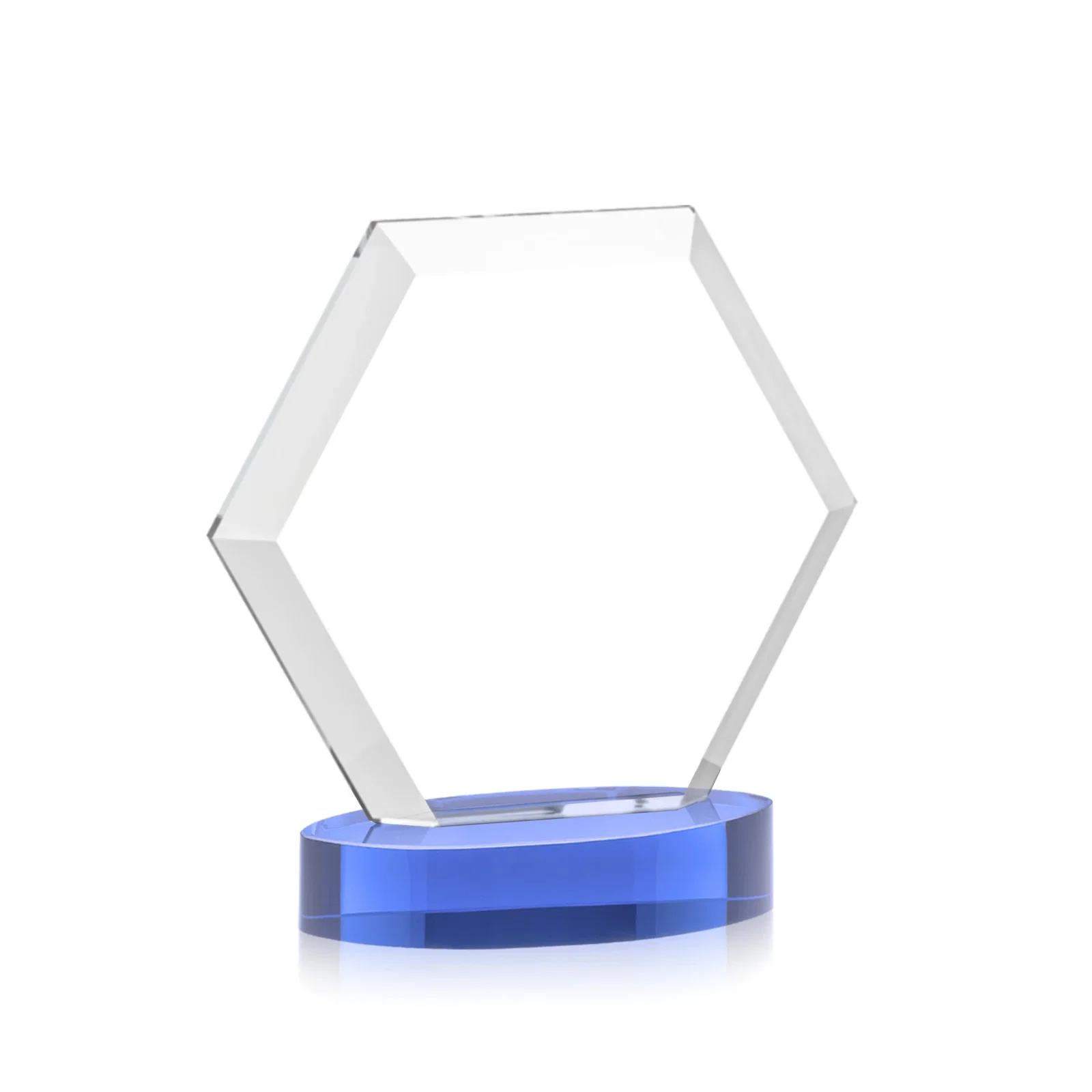 Custom printed Starfire Crystal Hexagon Award on Alberton Oval Base, awards, with your logo for company anniversary events