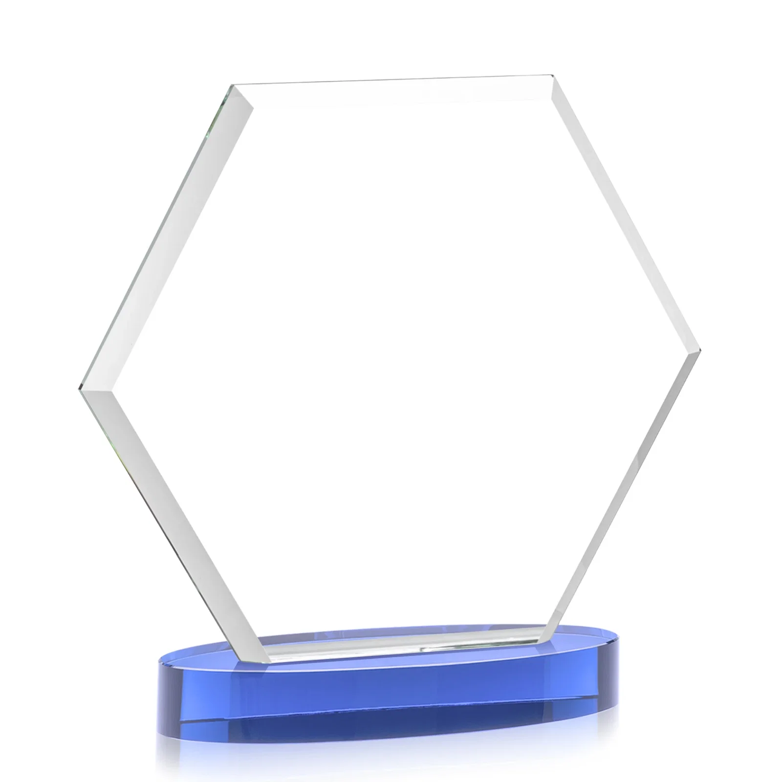Customized Starfire Crystal Hexagon Award on Alberton Oval Base, awards, with your logo for sales achievement awards