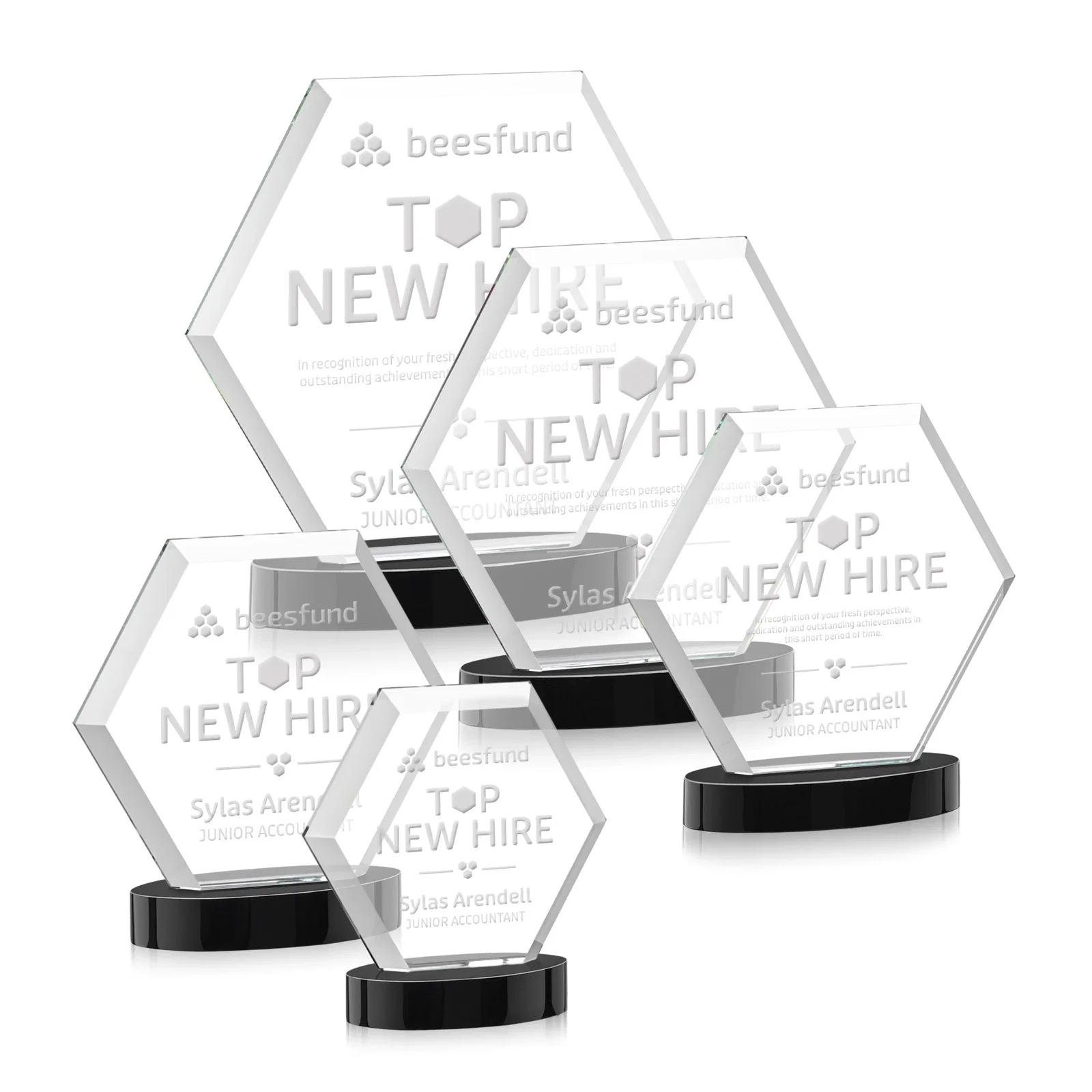 Promotional Starfire Crystal Hexagon Award on Alberton Oval Base, awards for employee recognition