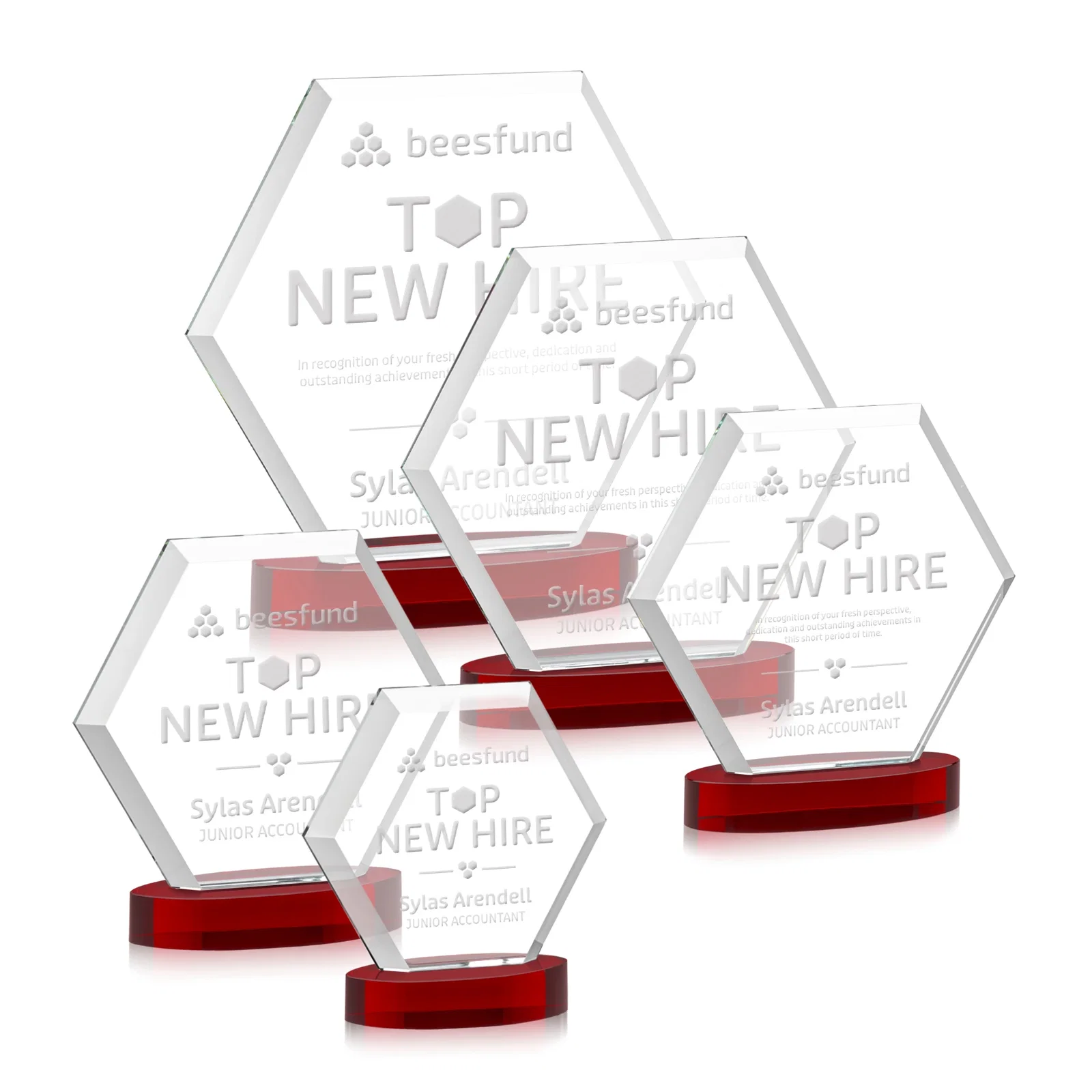 Branded Starfire Crystal Hexagon Award on Alberton Oval Base, awards for employee recognition