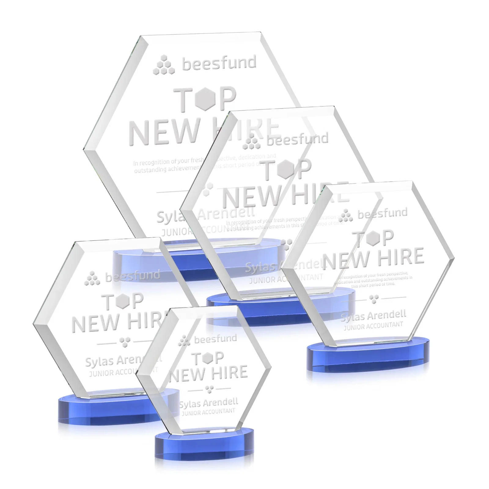 Branded Starfire Crystal Hexagon Award on Alberton Oval Base, awards for donor appreciation