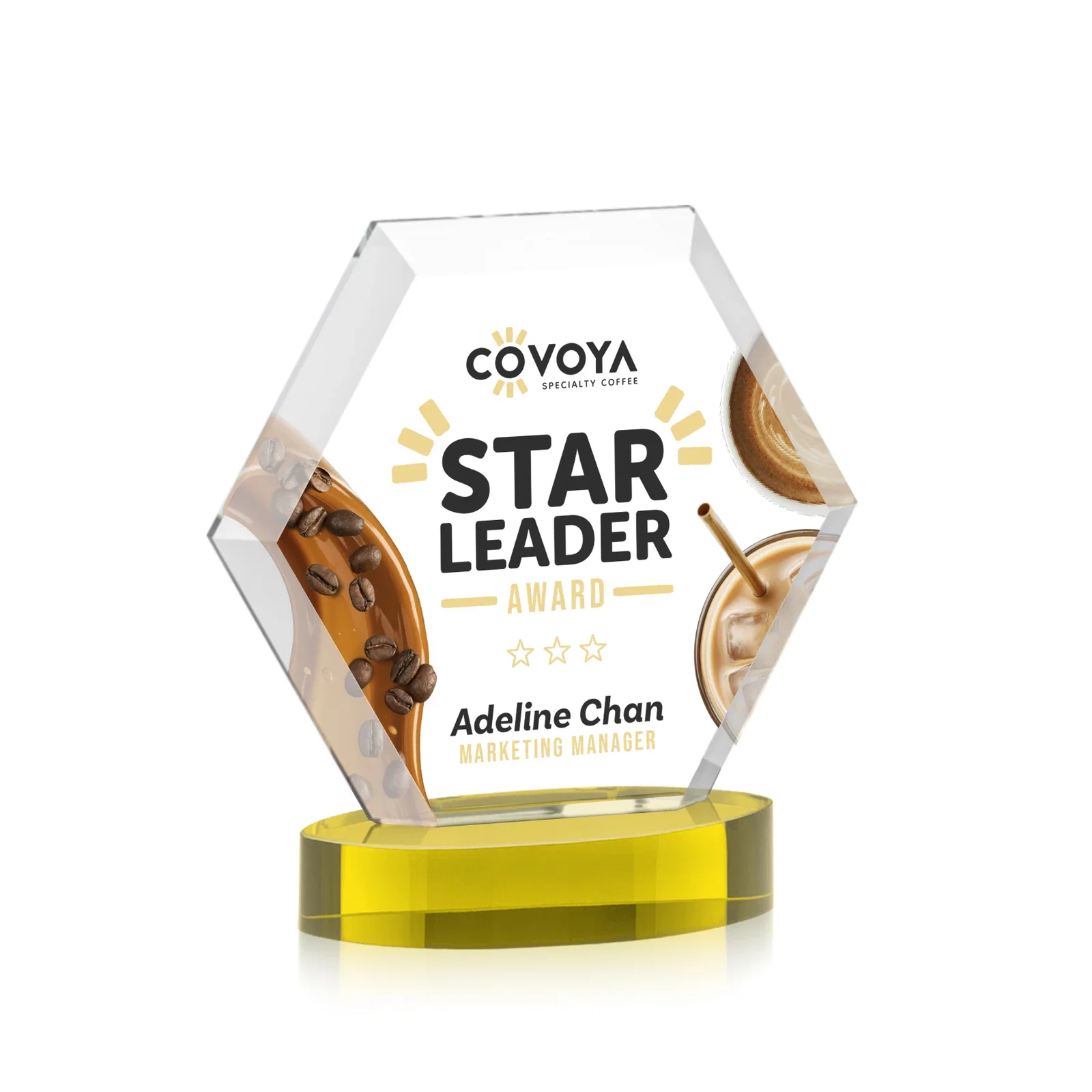 Customized Starfire Crystal Hexagon Award on Alberton Oval Base, awards for graduation ceremonies