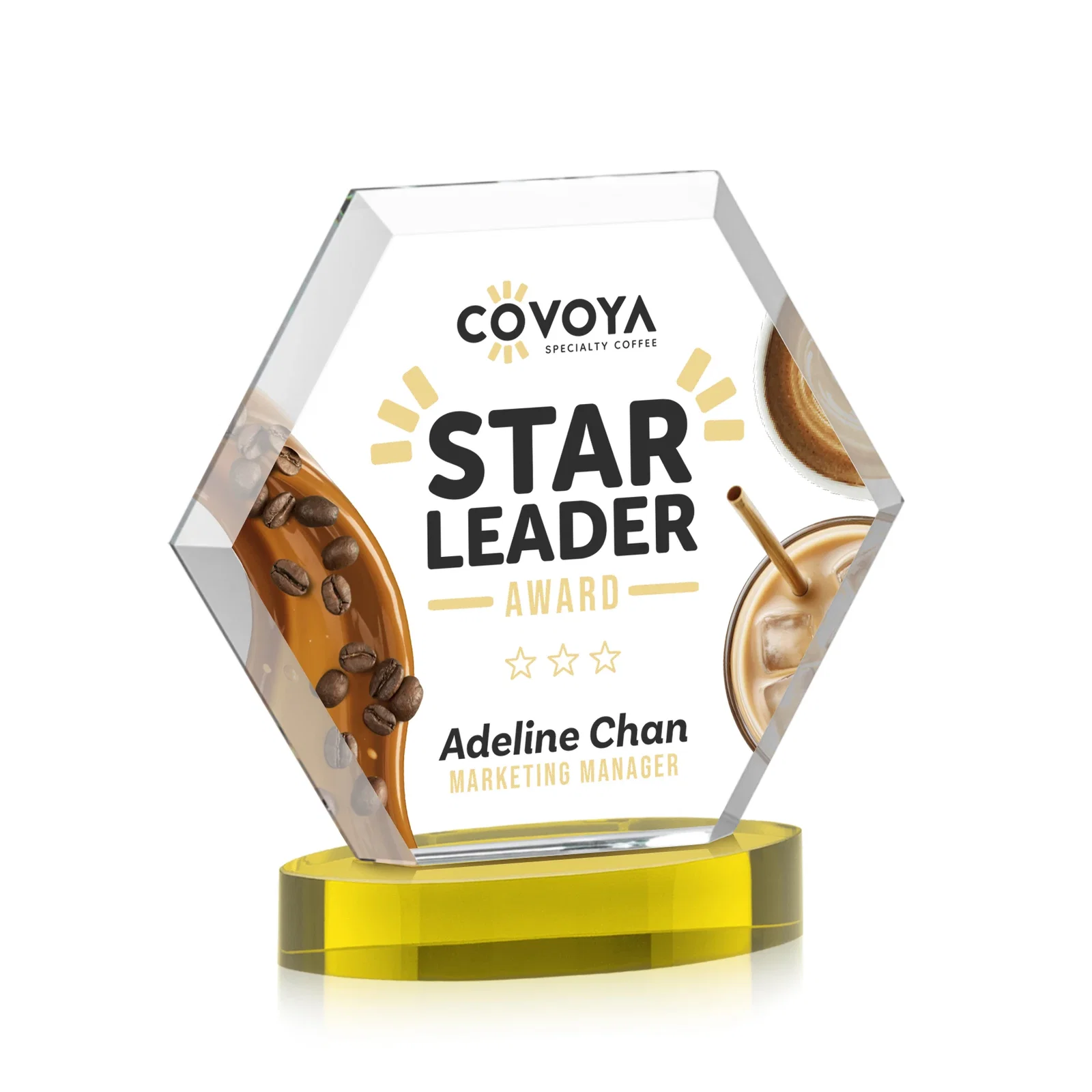 Customized Starfire Crystal Hexagon Award on Alberton Oval Base, awards for safety achievement programs