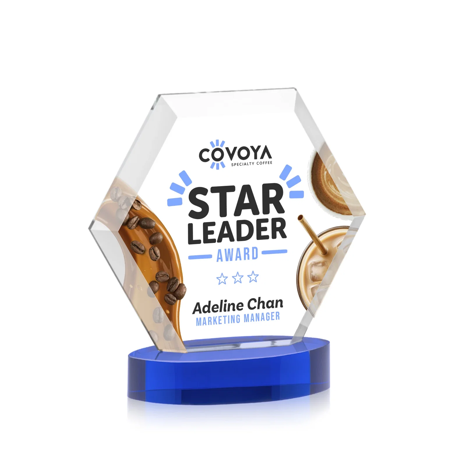 Custom Starfire Crystal Hexagon Award on Alberton Oval Base, awards, with your logo for corporate award ceremonies