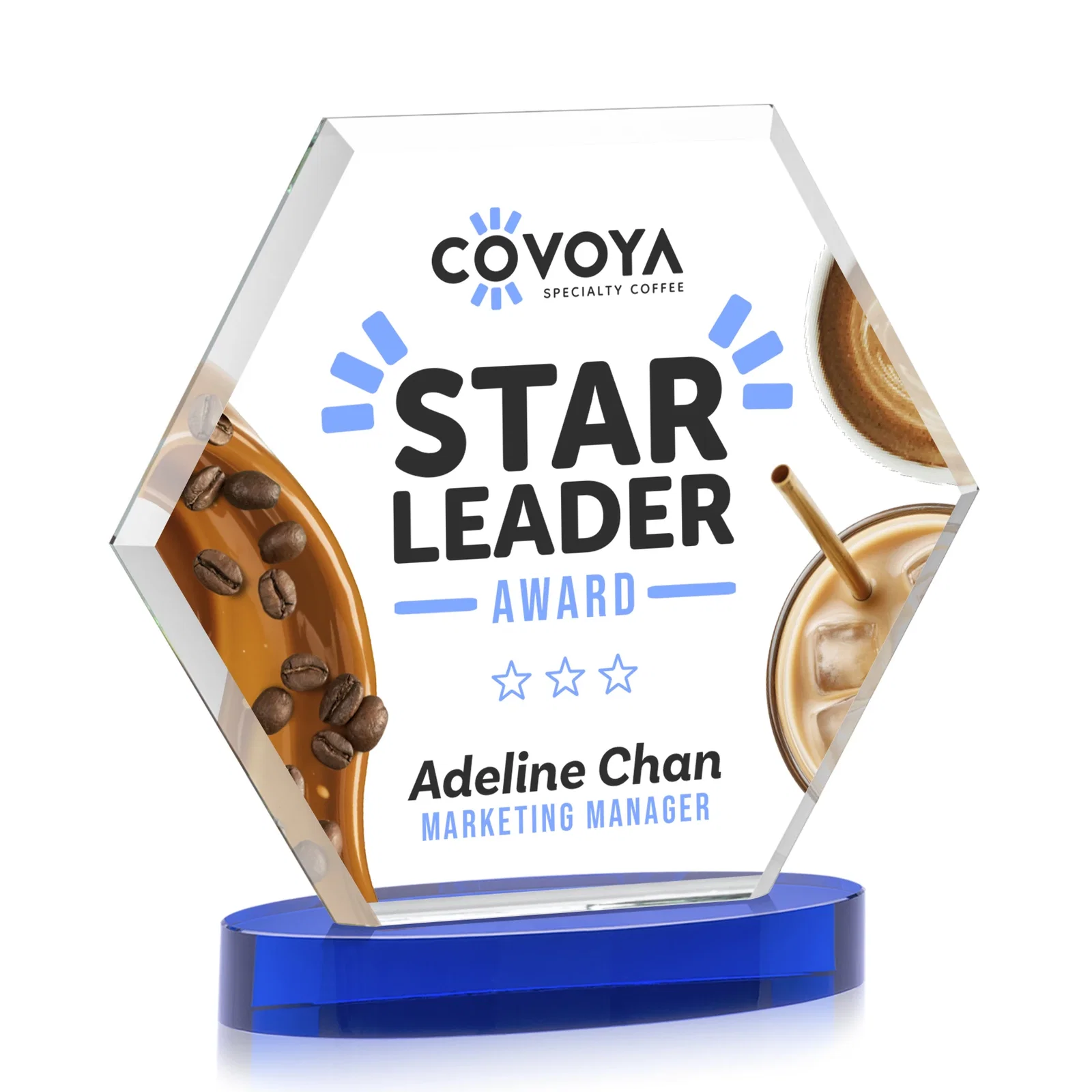 Custom Starfire Crystal Hexagon Award on Alberton Oval Base, awards, with your logo for team milestone celebrations