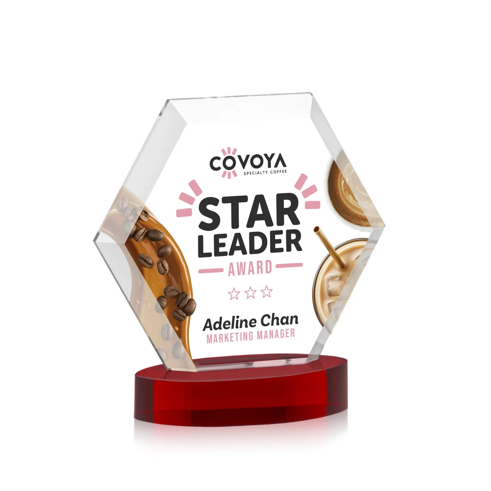 Custom Starfire Crystal Hexagon Award on Alberton Oval Base, awards, with your logo for graduation ceremonies