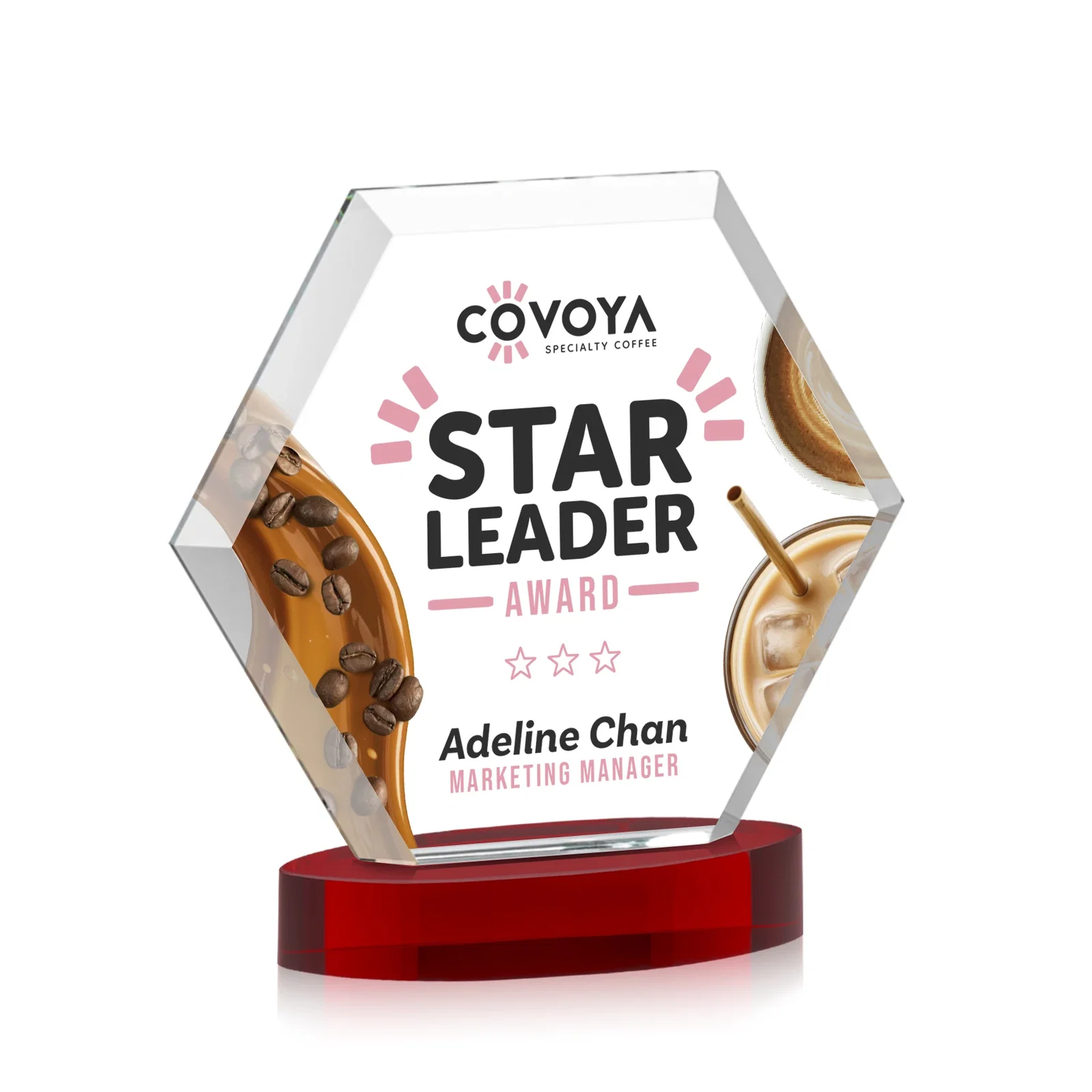 Custom Starfire Crystal Hexagon Award on Alberton Oval Base, awards, with your logo for safety achievement programs