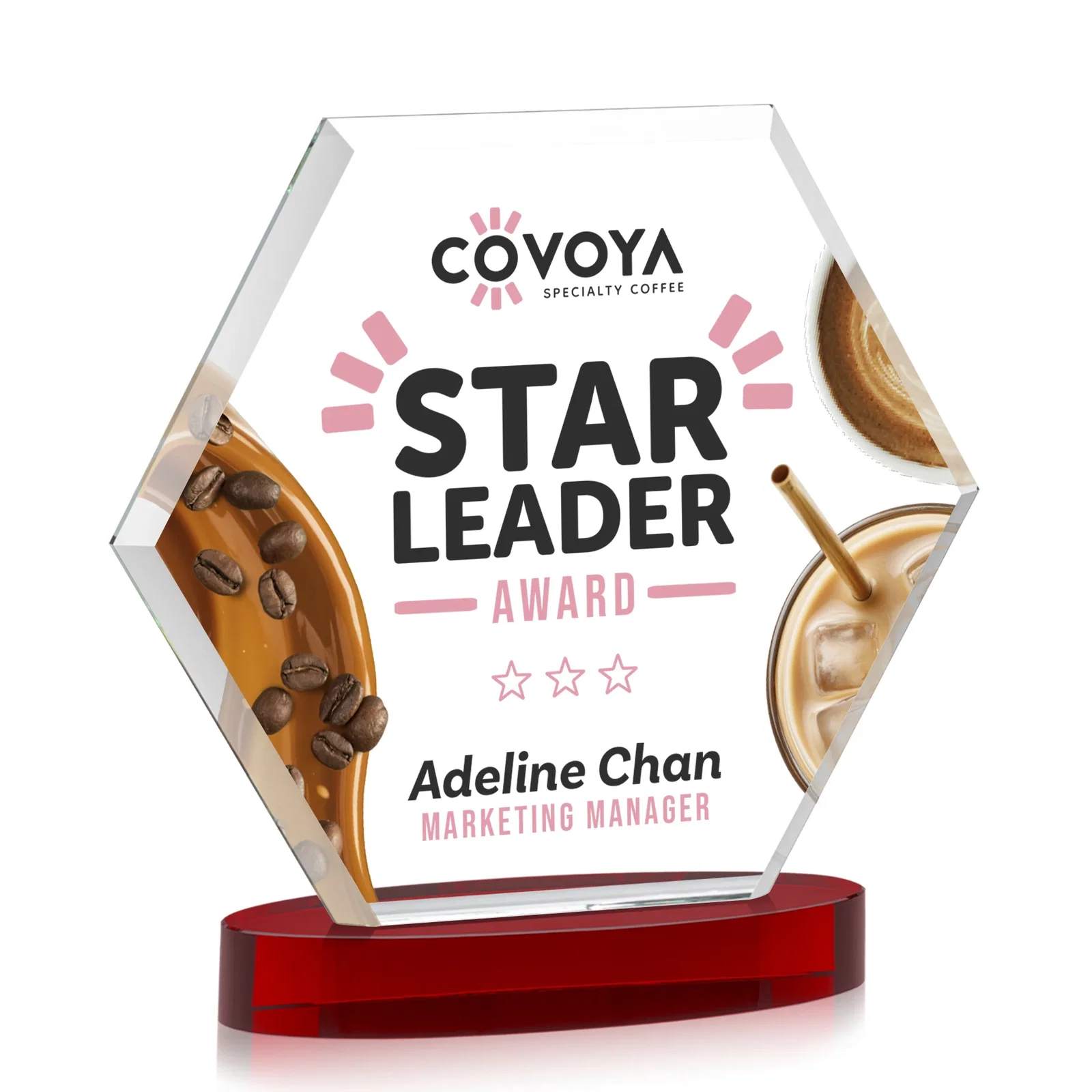 Custom Starfire Crystal Hexagon Award on Alberton Oval Base, awards, with your logo for company anniversary events