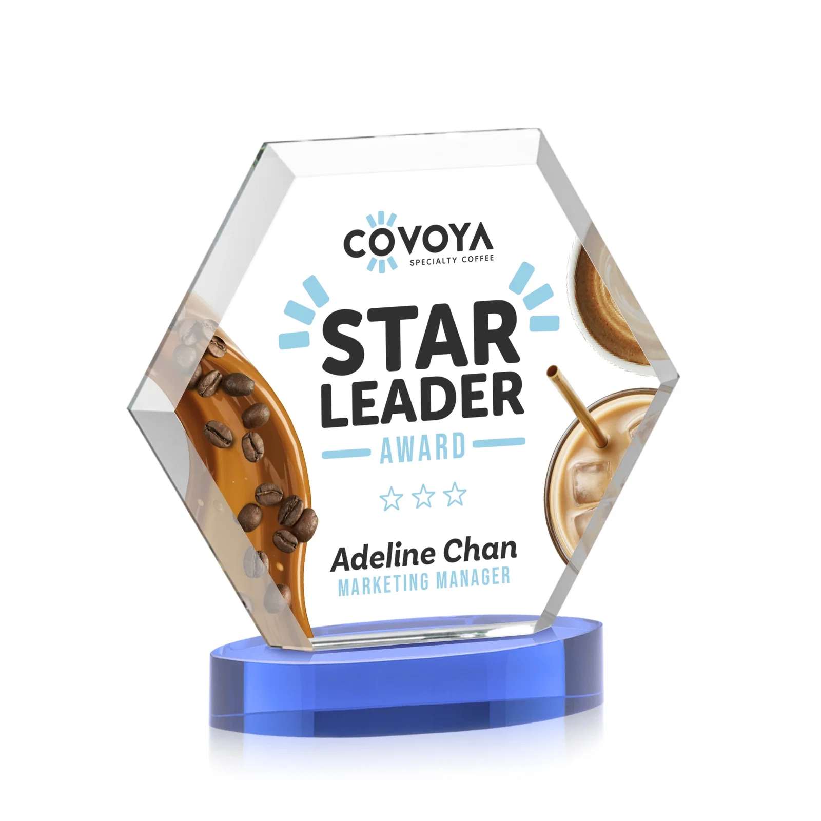 Personalized Starfire Crystal Hexagon Award on Alberton Oval Base, awards, with your logo for service anniversary gifts