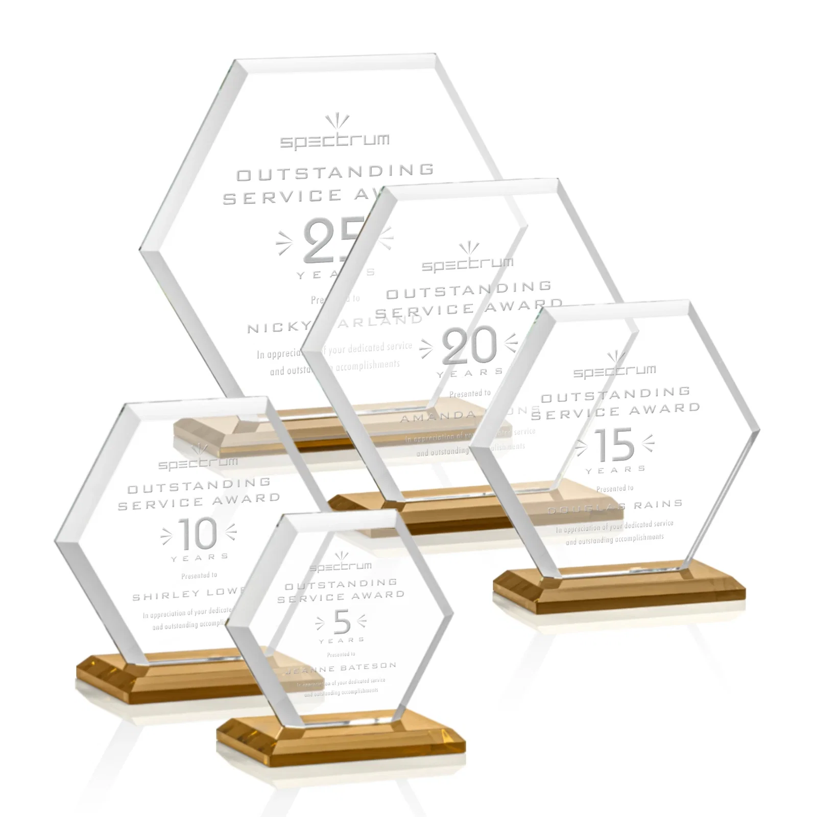 Custom Starfire Crystal Hexagon Award with Deep Mitered Edges for employee recognition