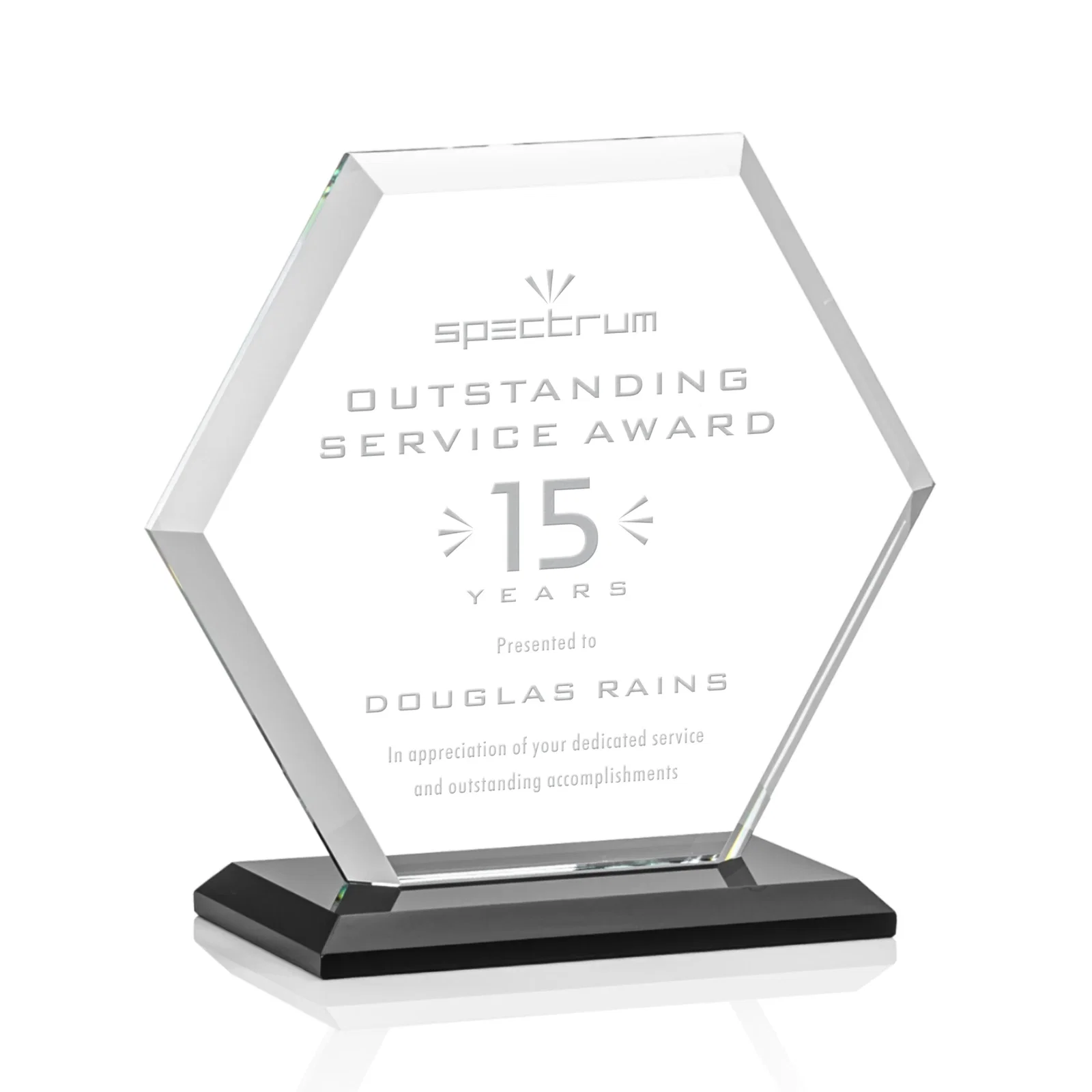 Custom Starfire Crystal Hexagon Award with Deep Mitered Edges for volunteer appreciation