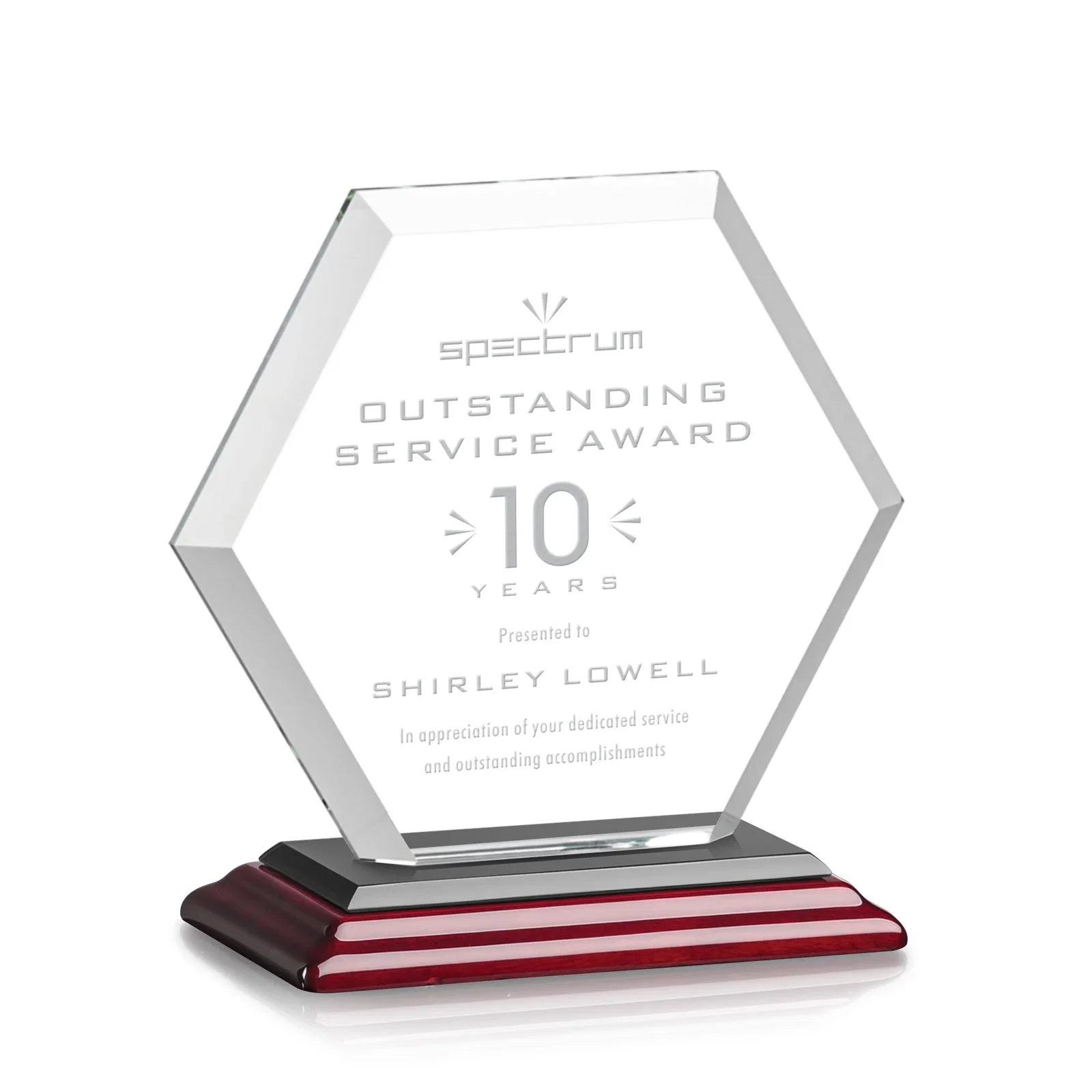Personalized Starfire Crystal Hexagon Award with Deep Mitered Edges, with your logo for sales achievement awards