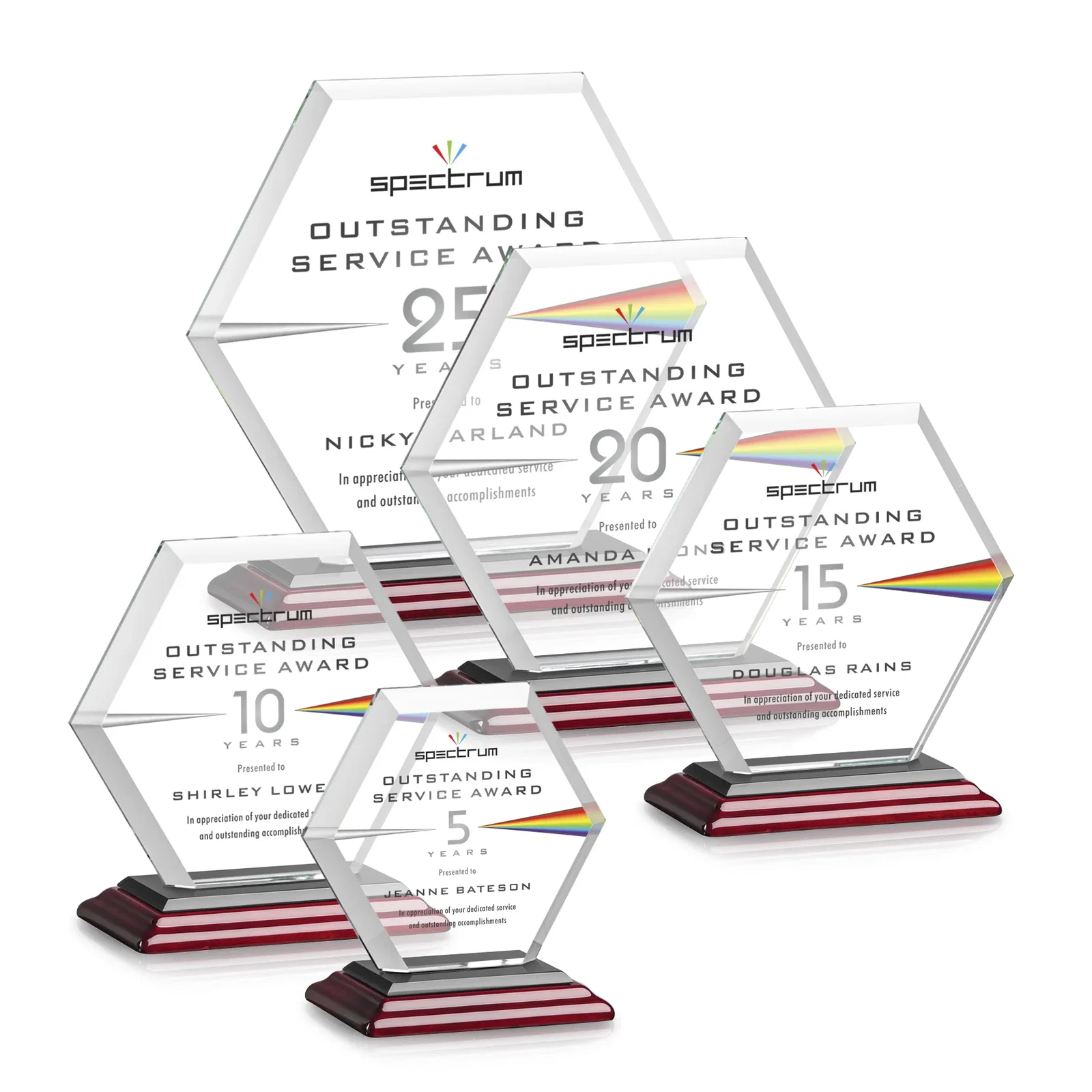 Personalized Starfire Crystal Hexagon Award with Deep Mitered Edges, with your logo for graduation ceremonies