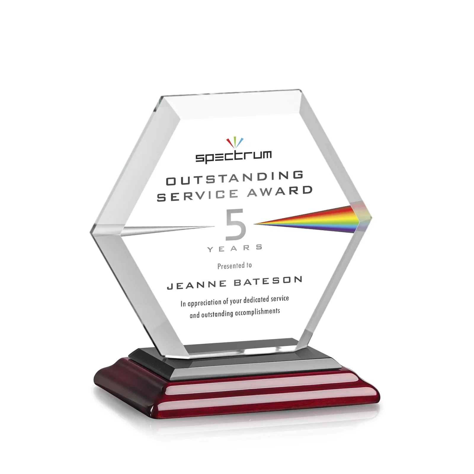 Personalized Starfire Crystal Hexagon Award with Deep Mitered Edges, with your logo for safety achievement programs