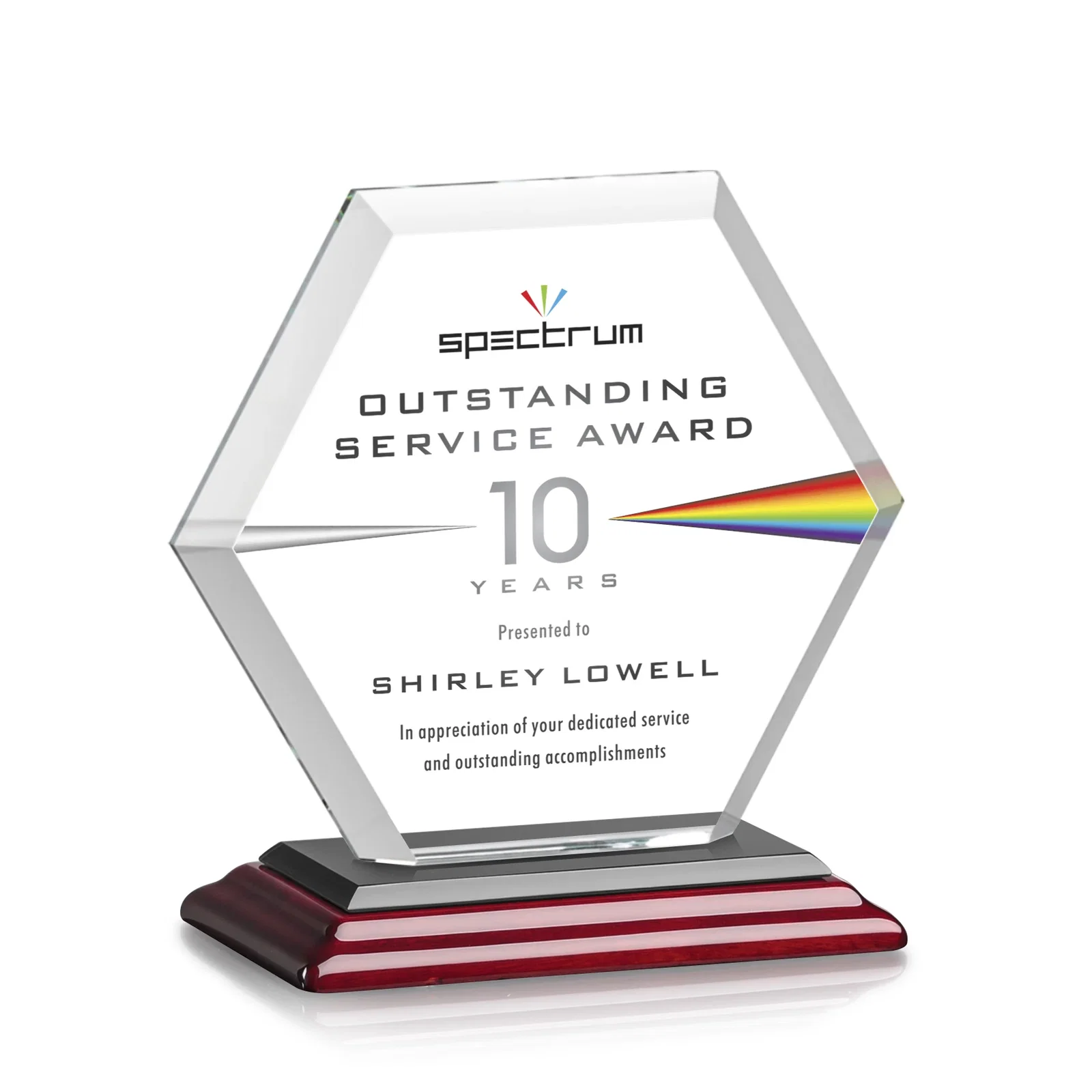 Personalized Starfire Crystal Hexagon Award with Deep Mitered Edges, with your logo for volunteer appreciation