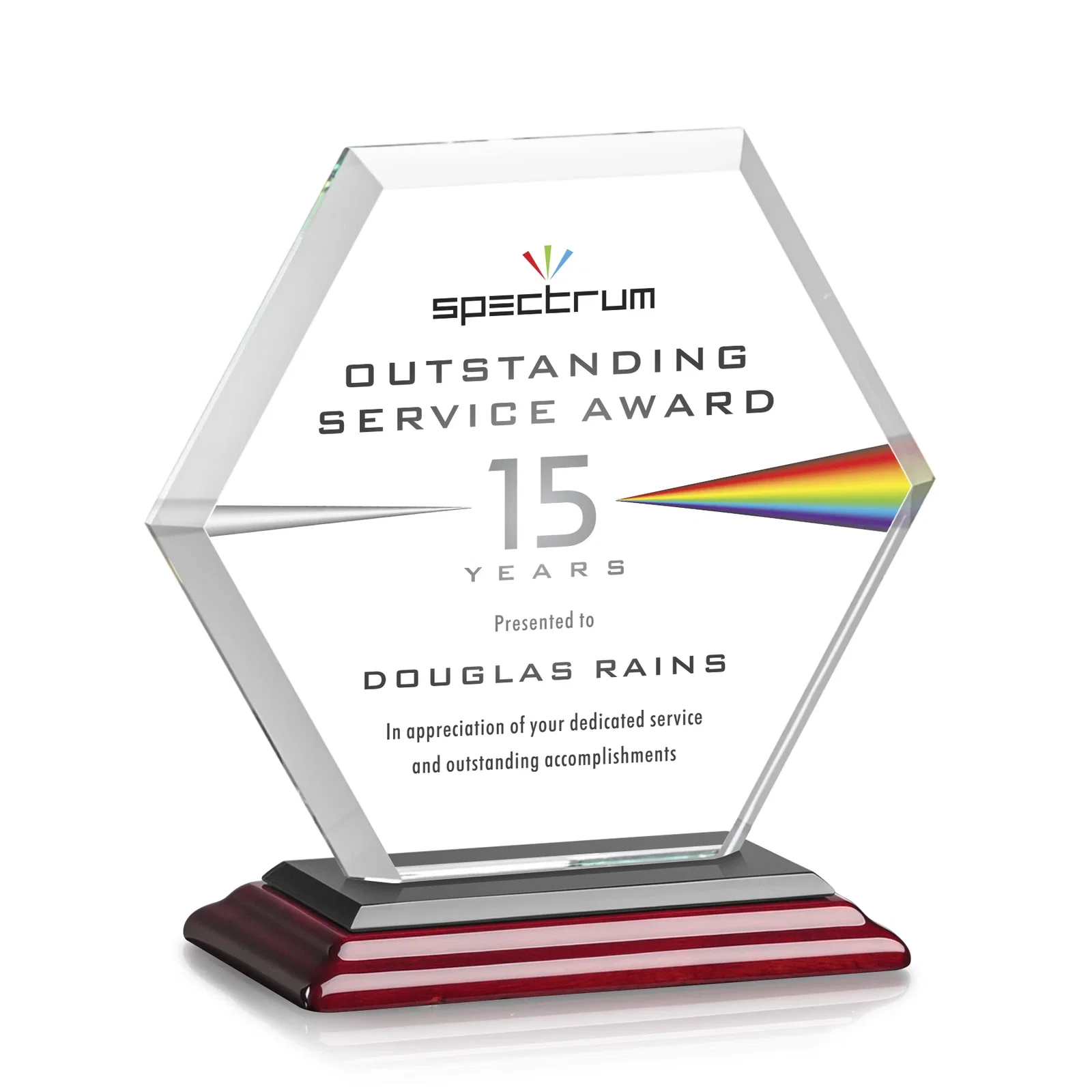 Personalized Starfire Crystal Hexagon Award with Deep Mitered Edges, with your logo for dealer and partner awards