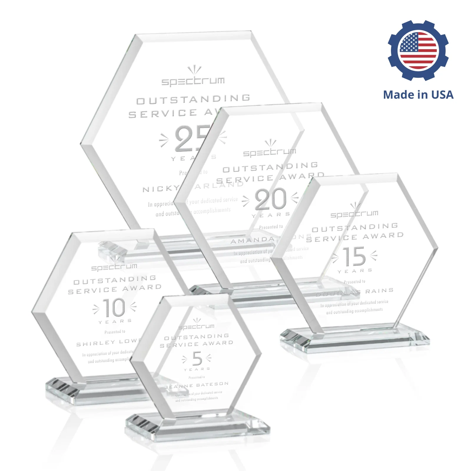 Promotional Starfire Crystal Hexagon Award with Deep Mitered Edges, with your logo for corporate award ceremonies
