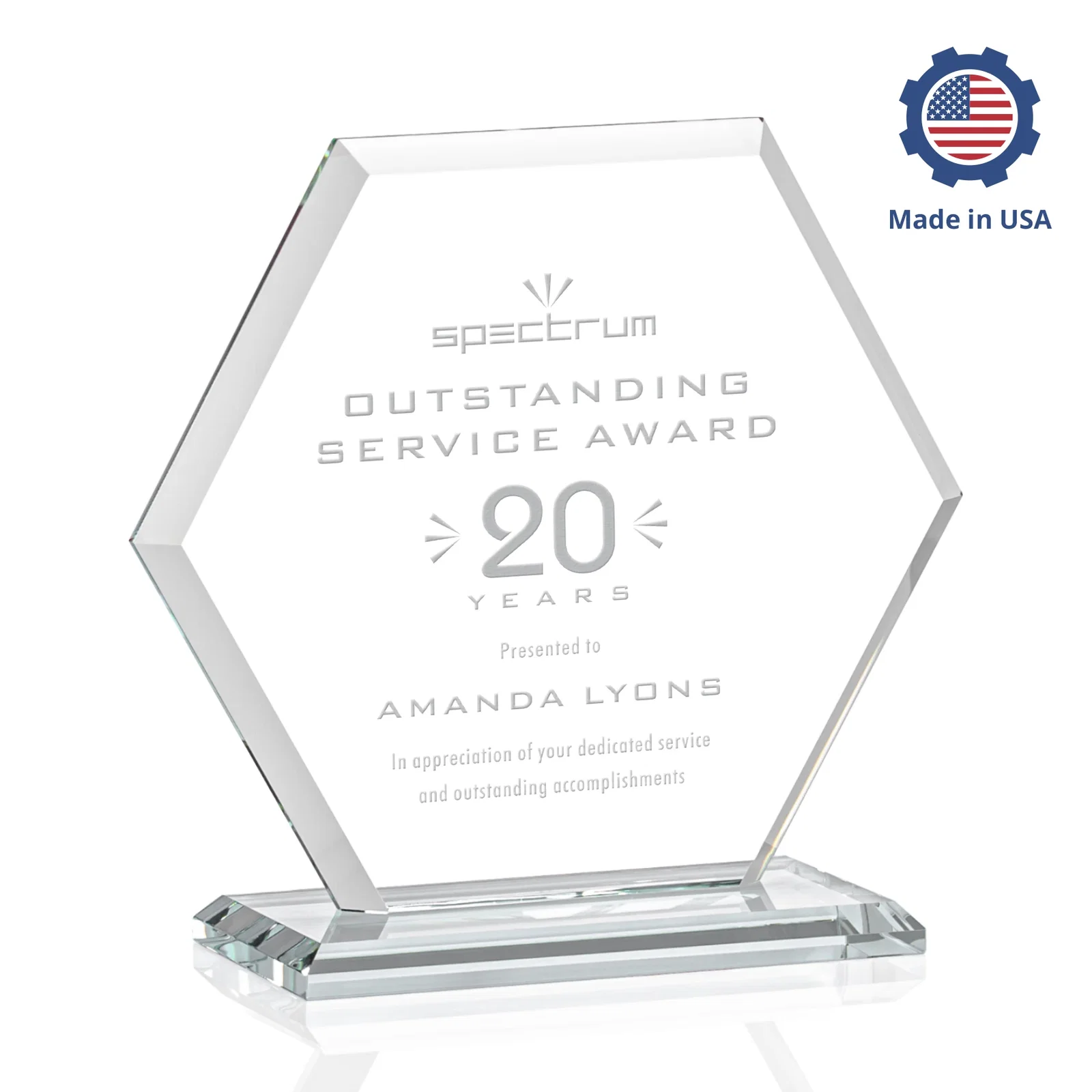 Promotional Starfire Crystal Hexagon Award with Deep Mitered Edges, with your logo for team milestone celebrations