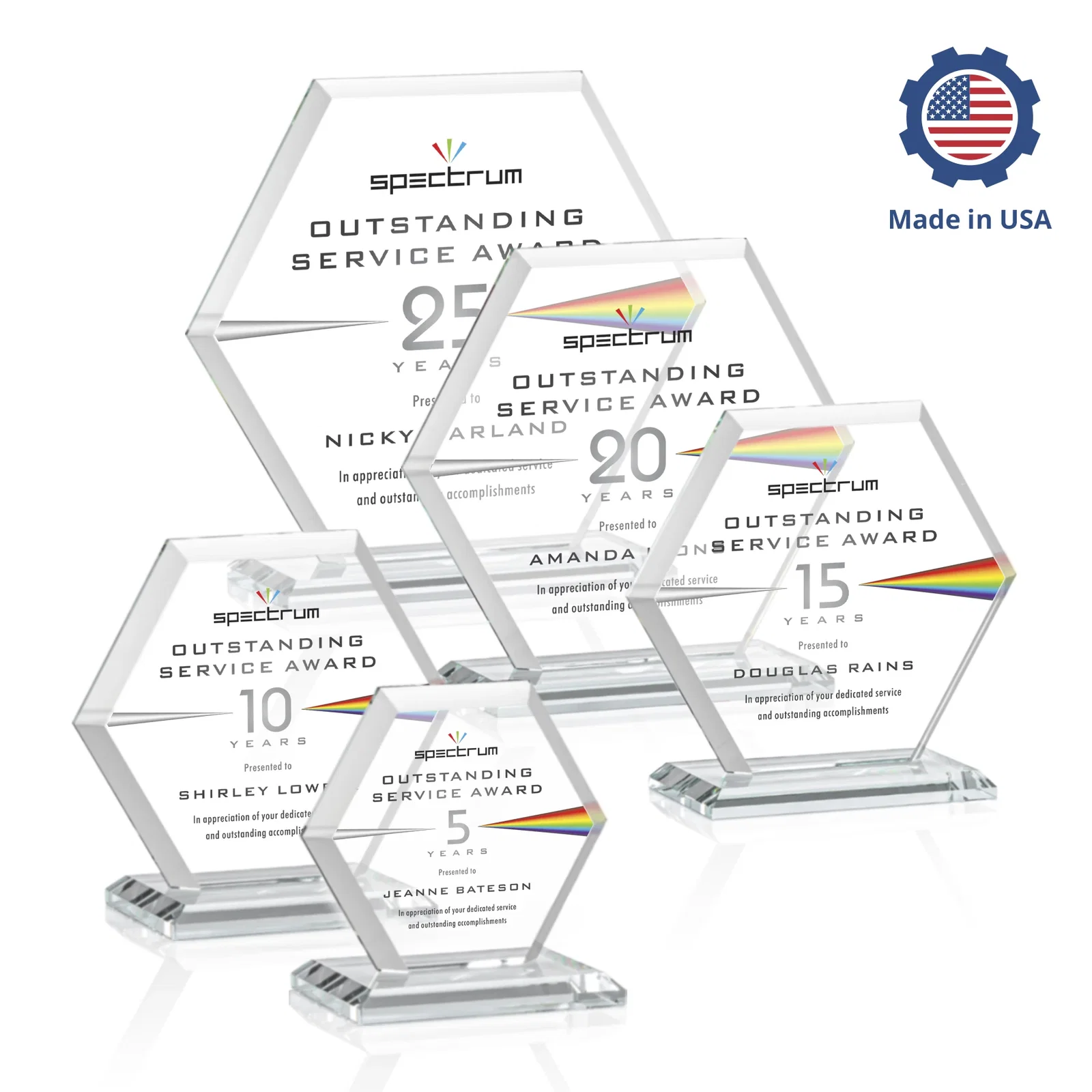 Promotional Starfire Crystal Hexagon Award with Deep Mitered Edges, with your logo for graduation ceremonies